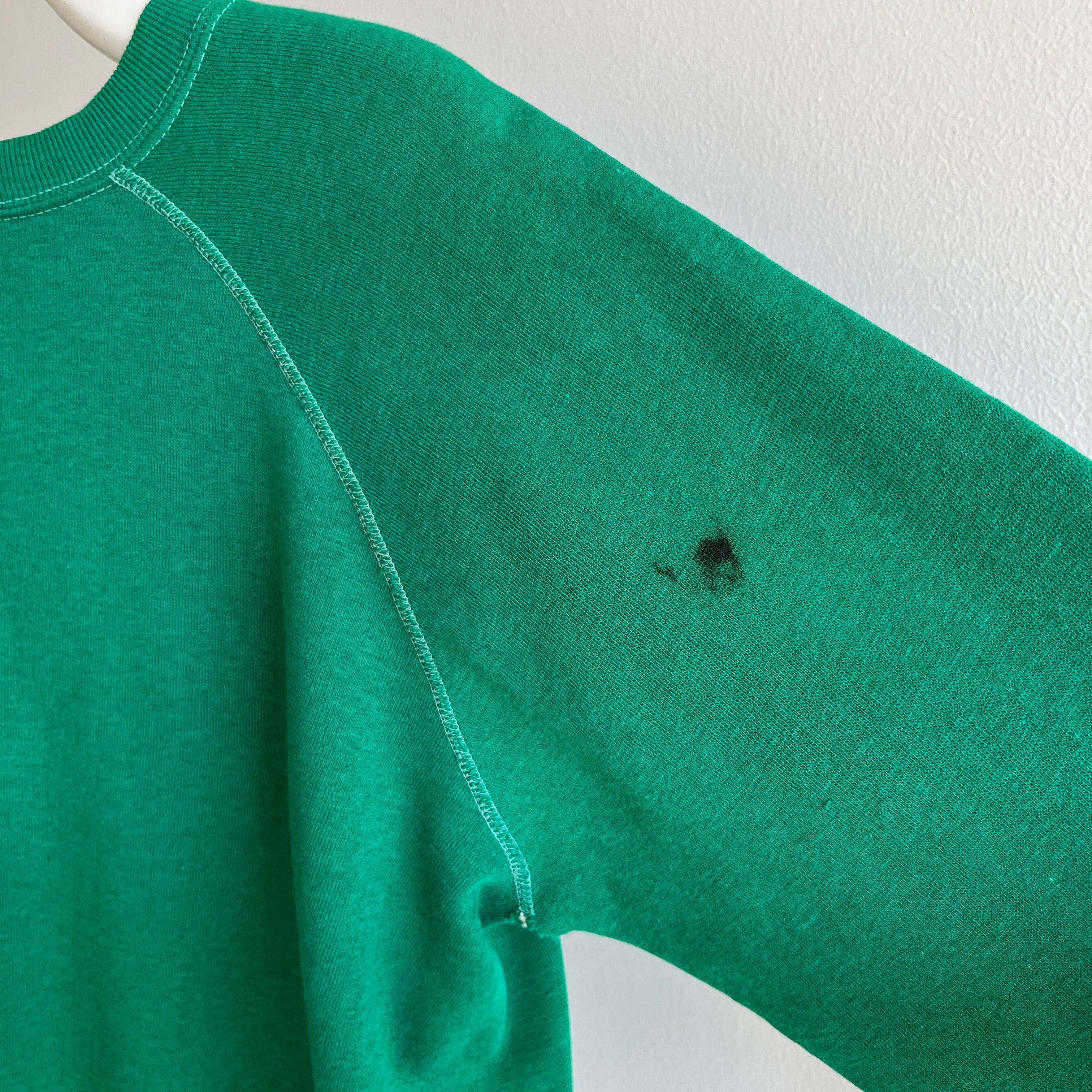 1970s Kelly Green Super Soft and Slouchy Raglan with Contrast Stitching