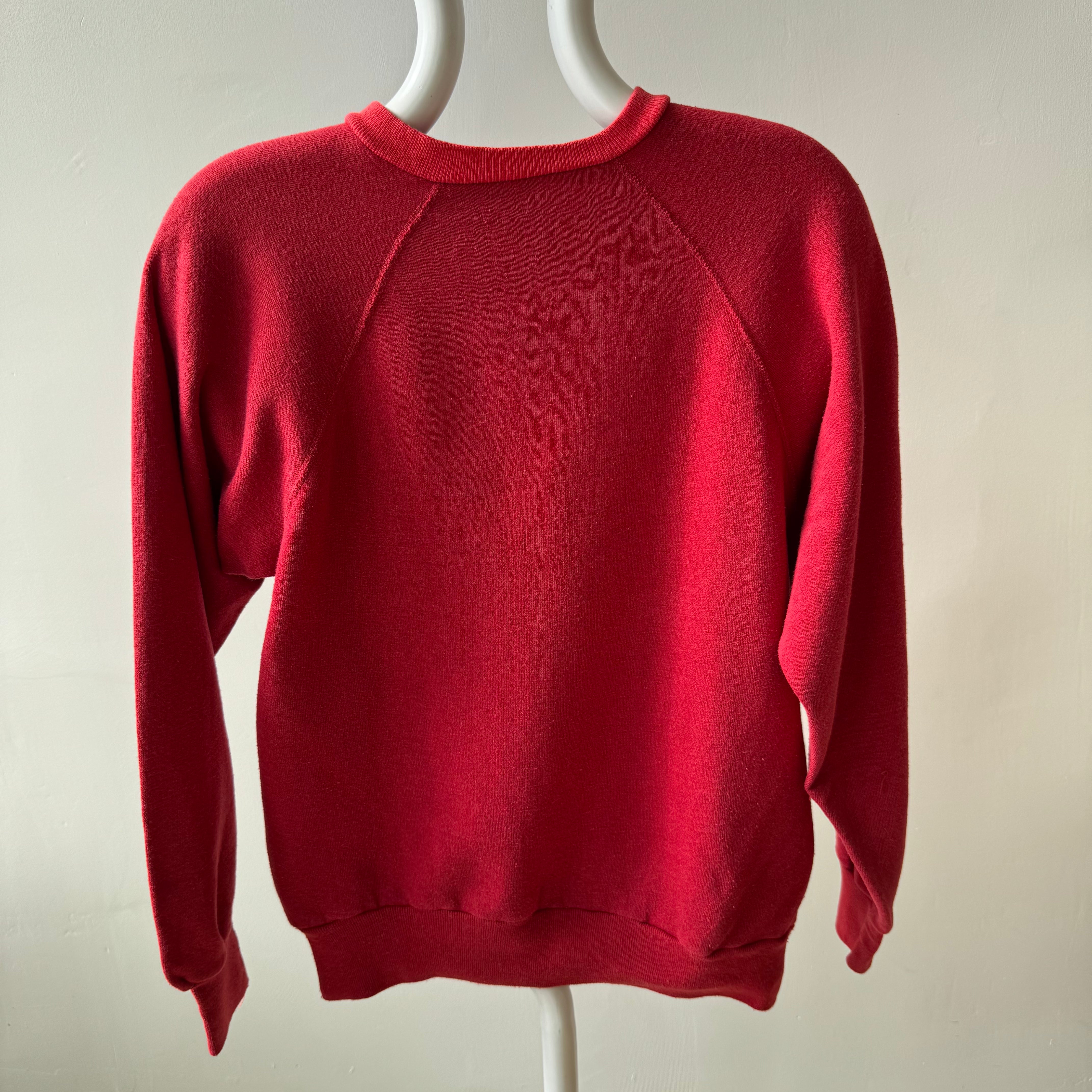 1970s Contrast Collar Red Raglan Sweatshirt - Collectible