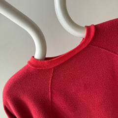 1970s Contrast Collar Red Raglan Sweatshirt - Collectible