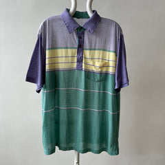 1980s Pastel Green And Purple Striped Polo Style T Shirt