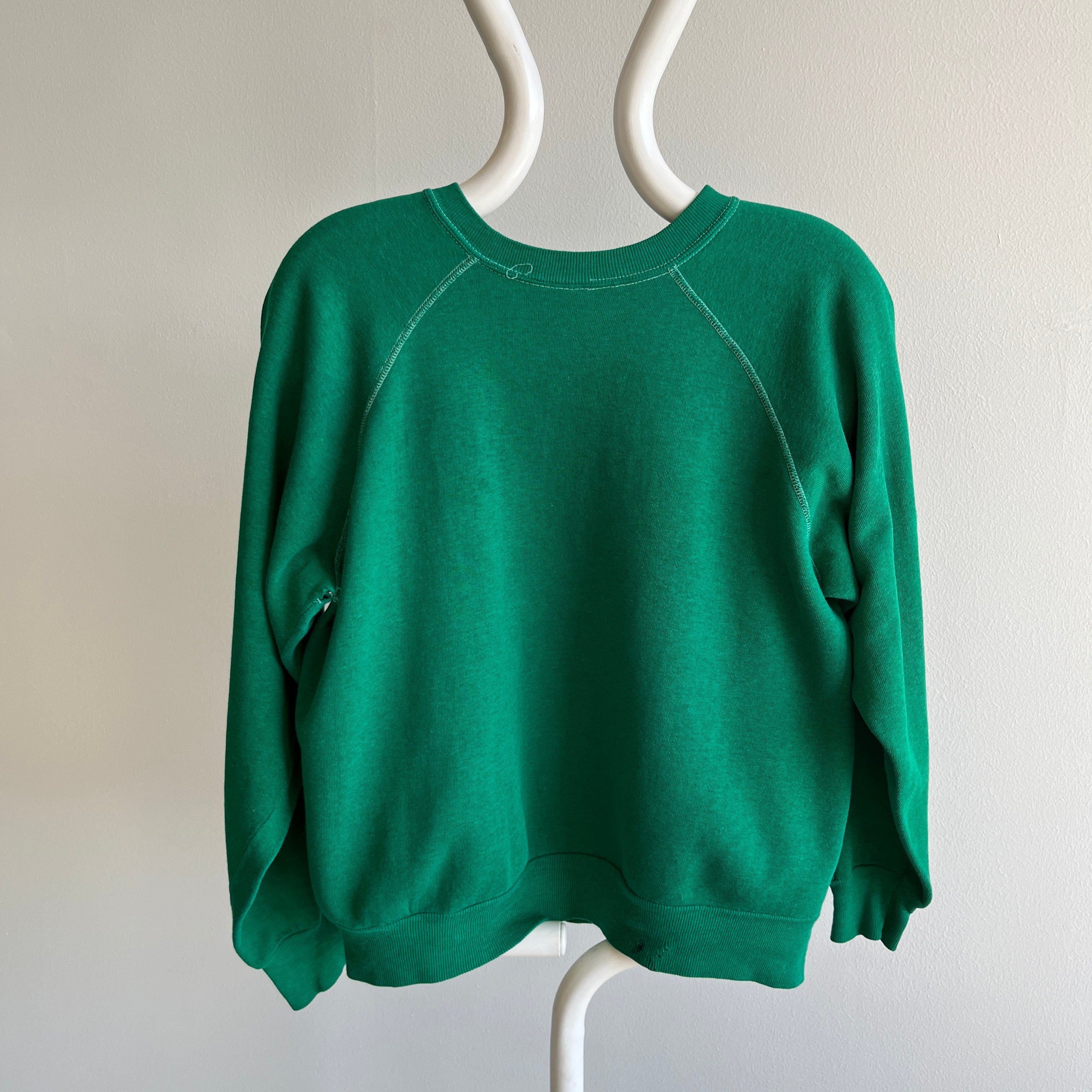 1970s Kelly Green Super Soft and Slouchy Raglan with Contrast Stitching