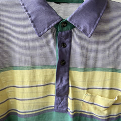 1980s Pastel Green And Purple Striped Polo Style T Shirt