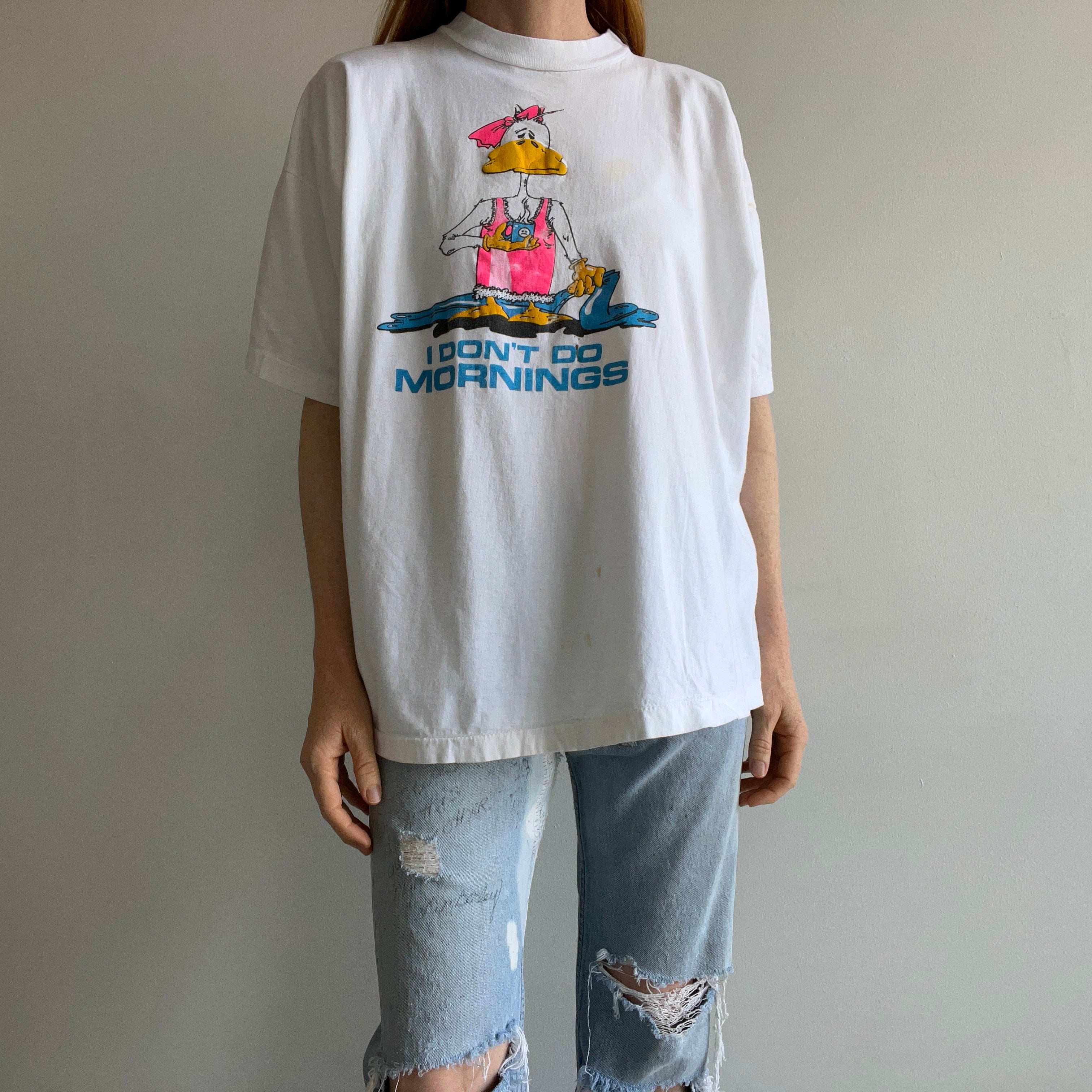 1990s I Don’t Do Mornings Cartoon Cotton T-Shirt