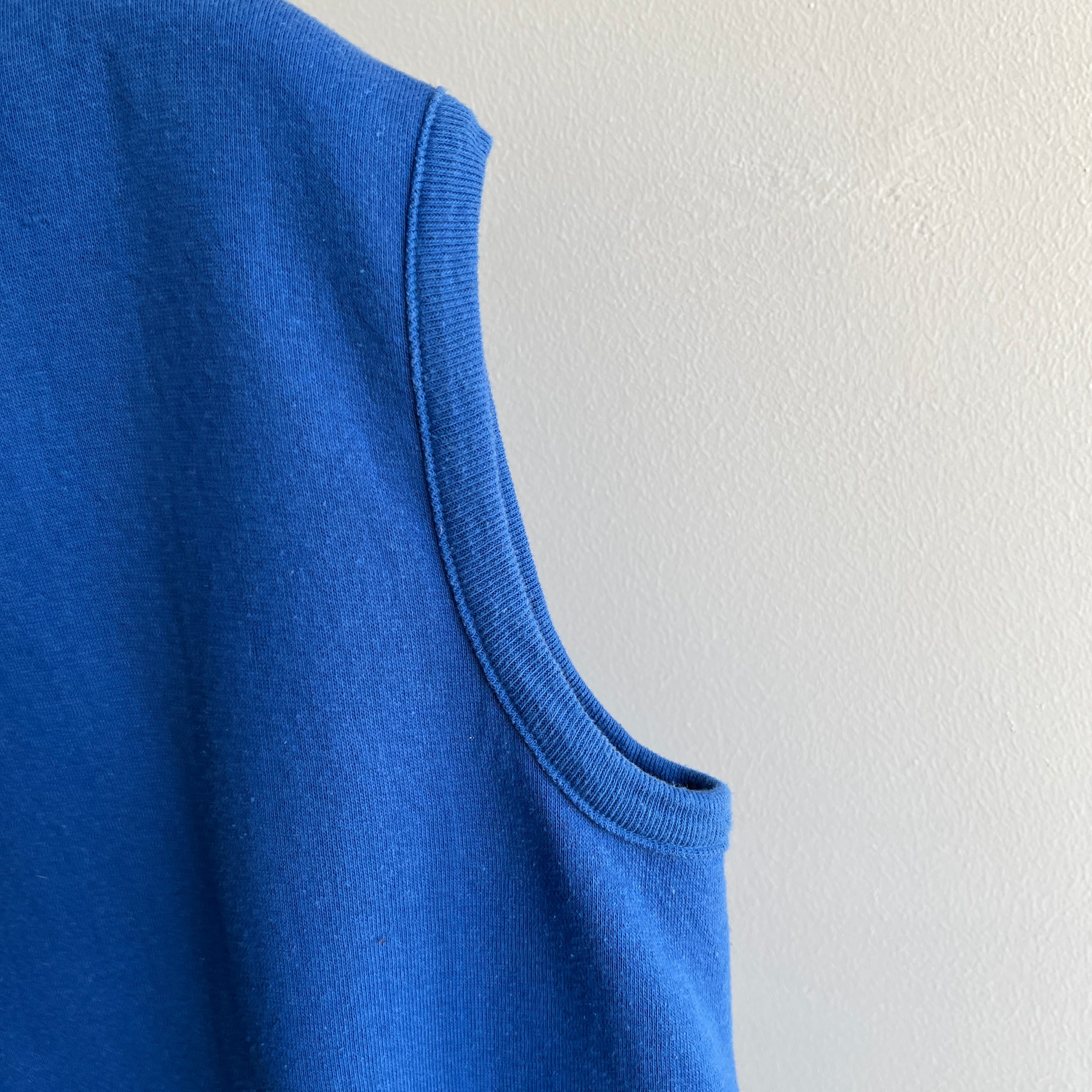 1980s Blue Hoodie Sweatshirt Vest