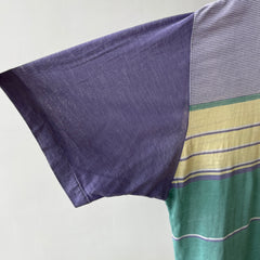 1980s Pastel Green And Purple Striped Polo Style T Shirt
