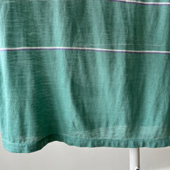 1980s Pastel Green And Purple Striped Polo Style T Shirt