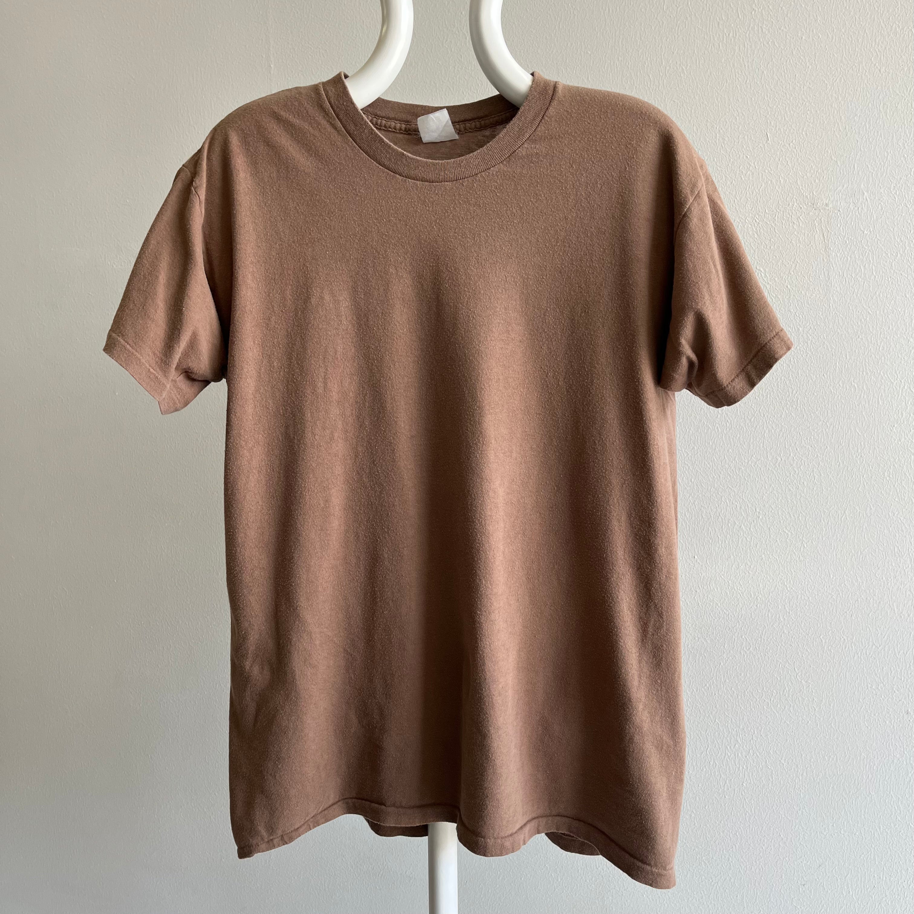 1980s Blank Flat White Coffee Colored T-Shirt
