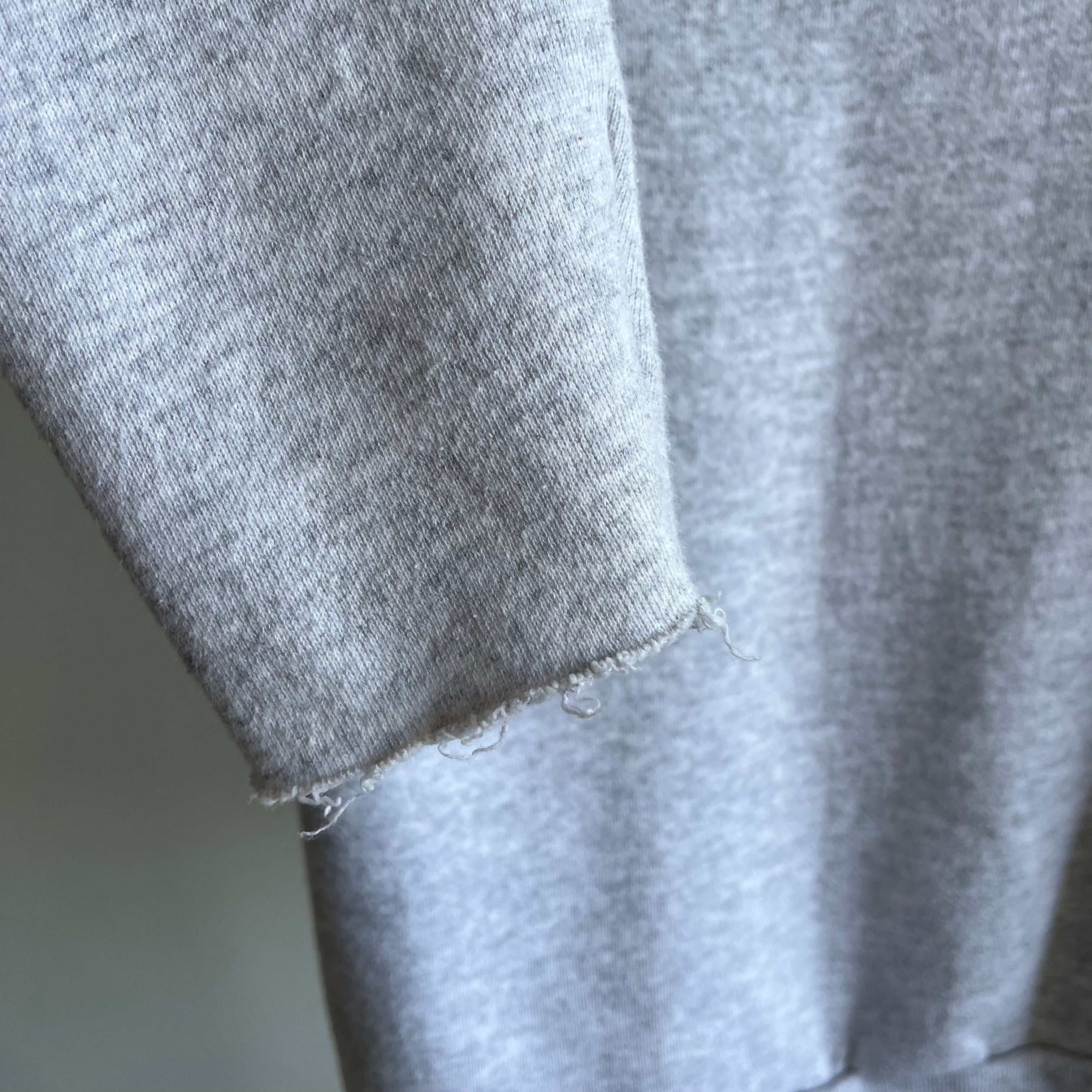 1980s Blank Gray Sweatshirt with the Cuffs Cut Off by Tultex