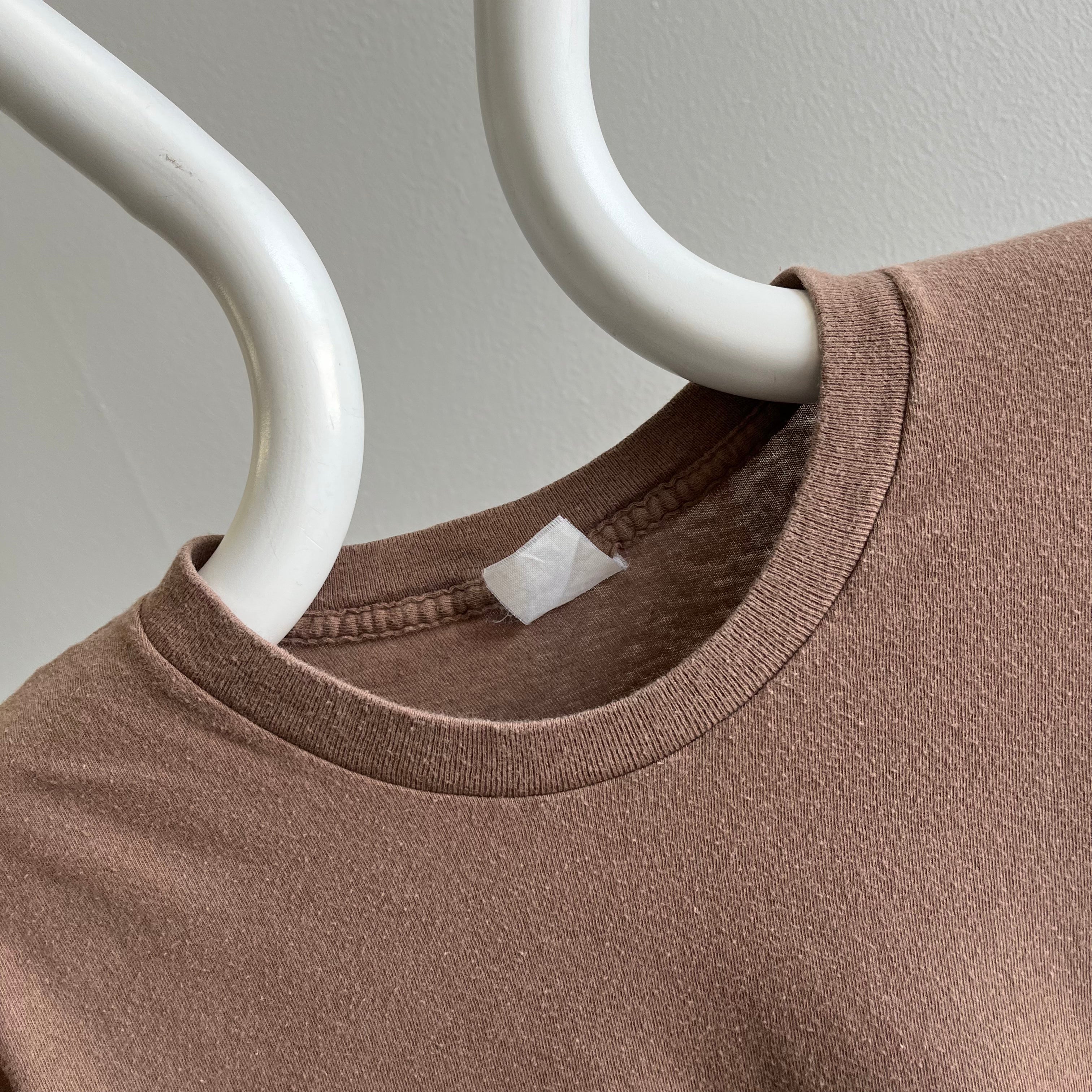 1980s Blank Flat White Coffee Colored T-Shirt