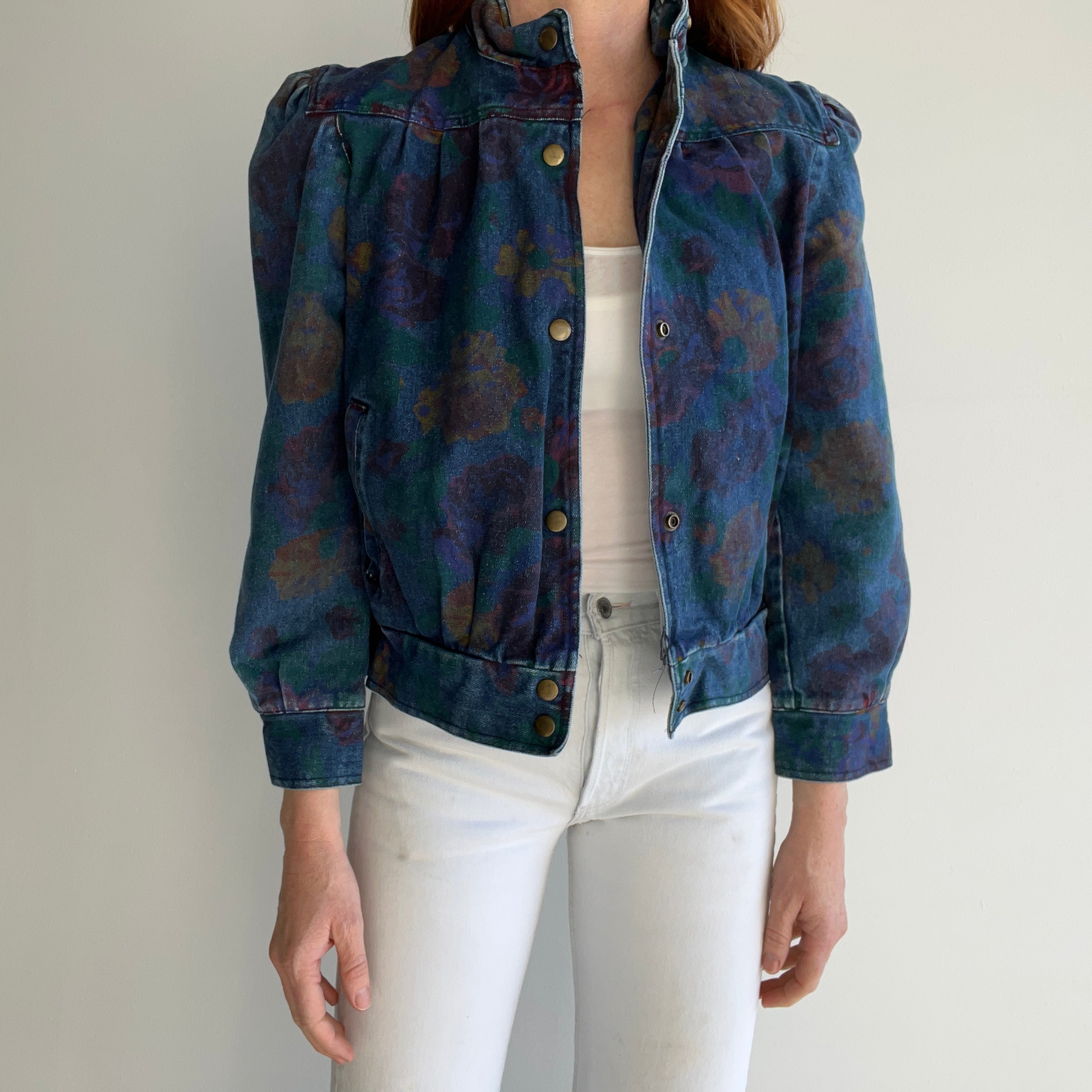 1980s Floral Puff Sleeves Babe of a Denim Jacket - !!!!!