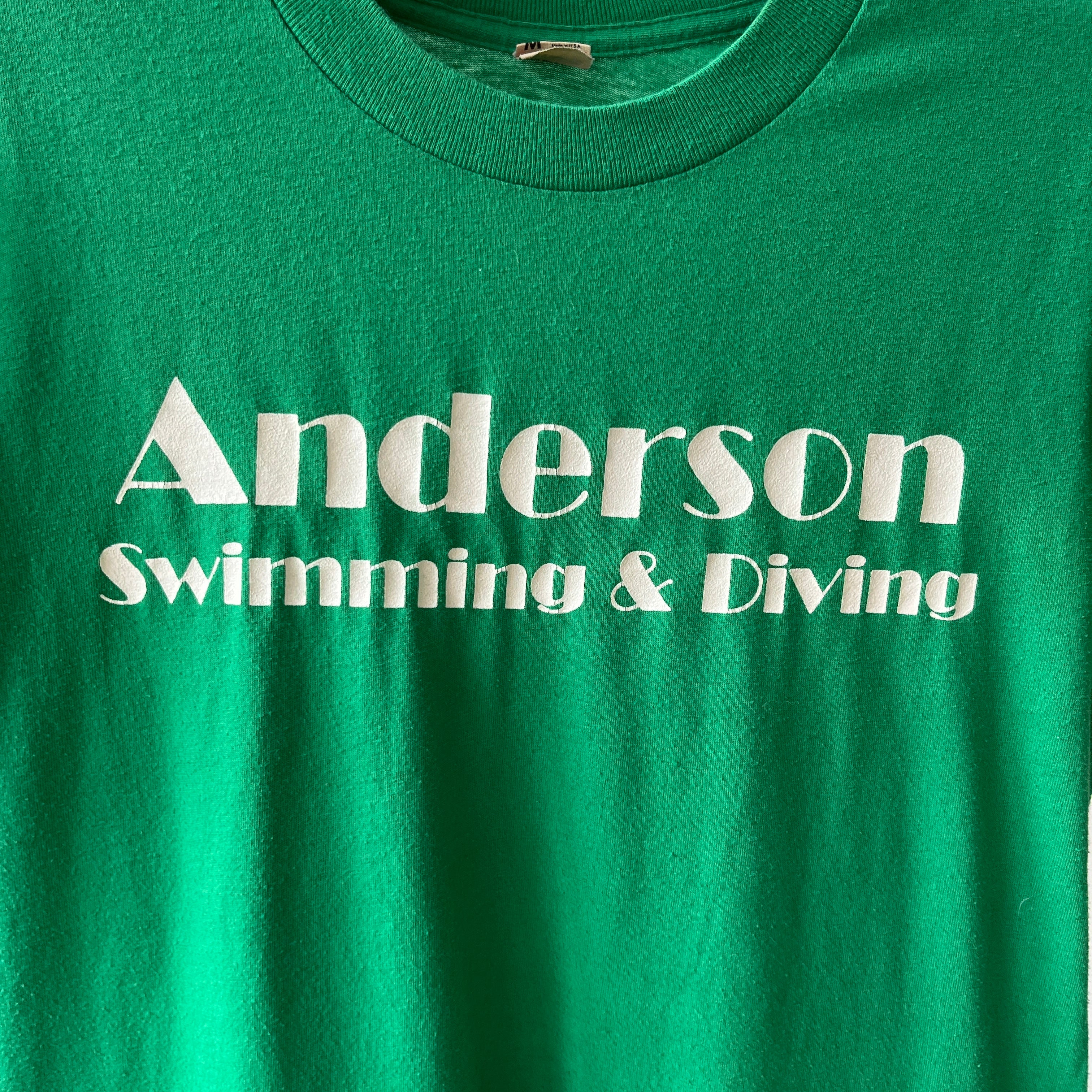 1970s/80s Green Anderson Swimming And Diving T Shirt - The Backside!!