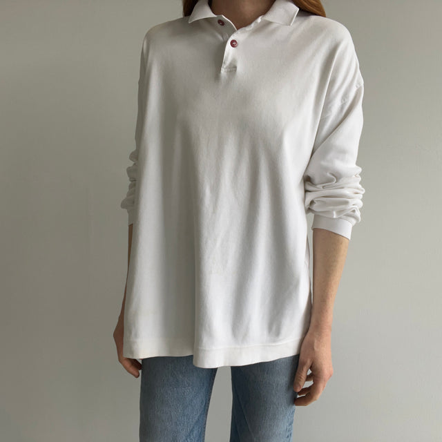 1990s "Dusty White" Gap Long Sleeve Polo/Rugby Shirt - So Soft and Slouchy