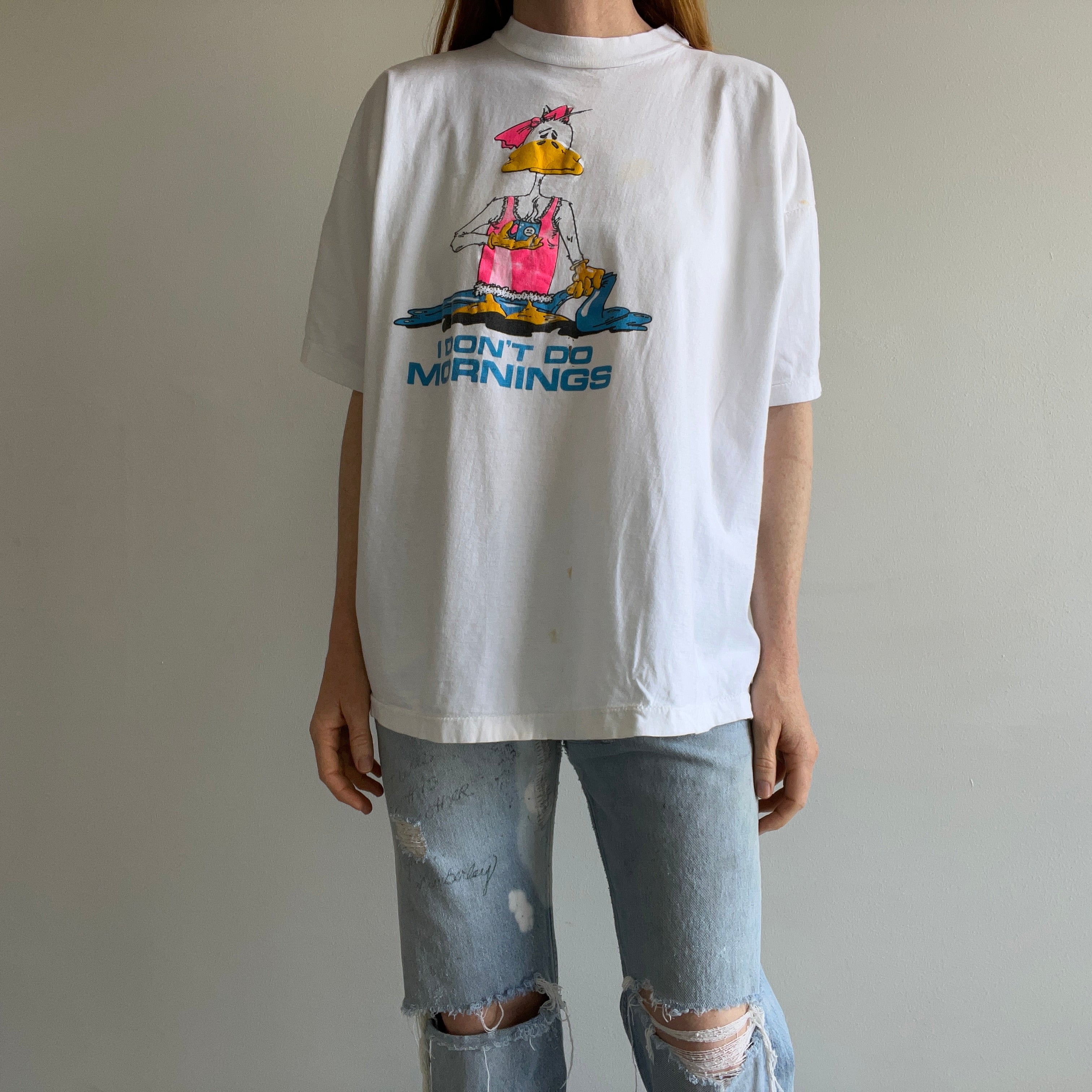 1990s I Don’t Do Mornings Cartoon Cotton T-Shirt