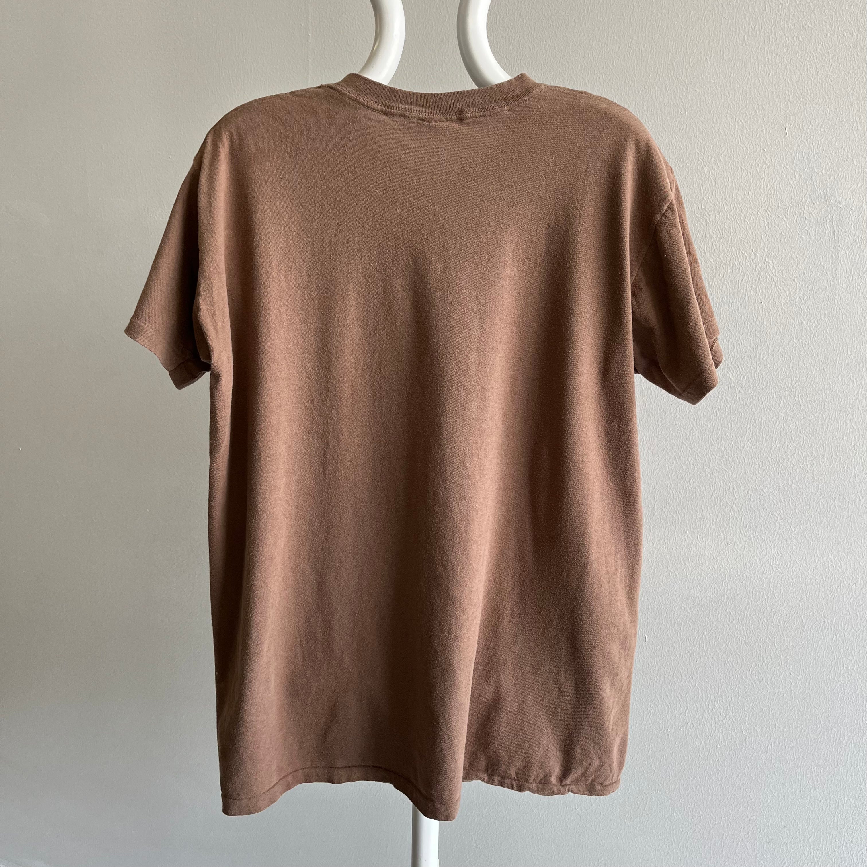 1980s Blank Flat White Coffee Colored T-Shirt