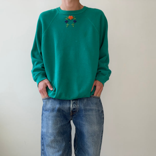 1980s Floral Embroidered Sweatshirt - Very DIY Martha Stewart