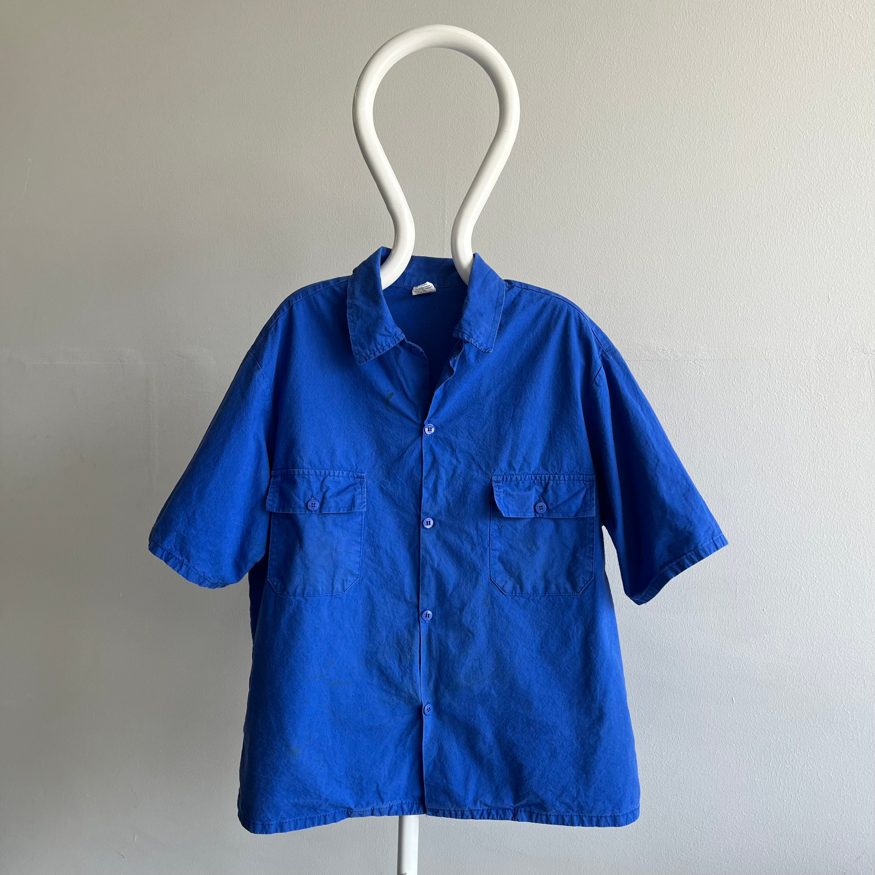 1980s French Workwear Blue Chore Shortsleeve Blouse - THIS! – Red
