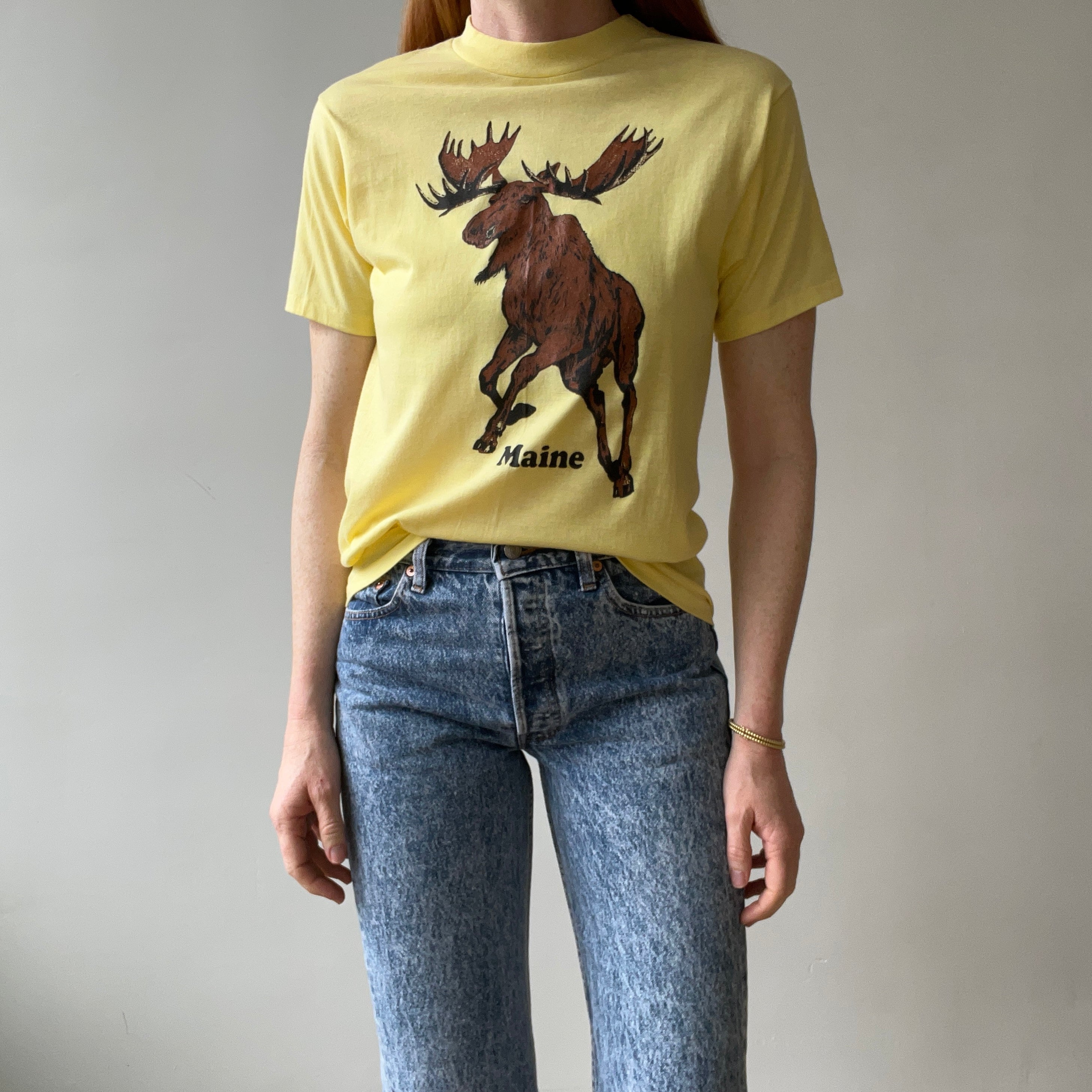 1980s Yellow Maine Moose T Shirt