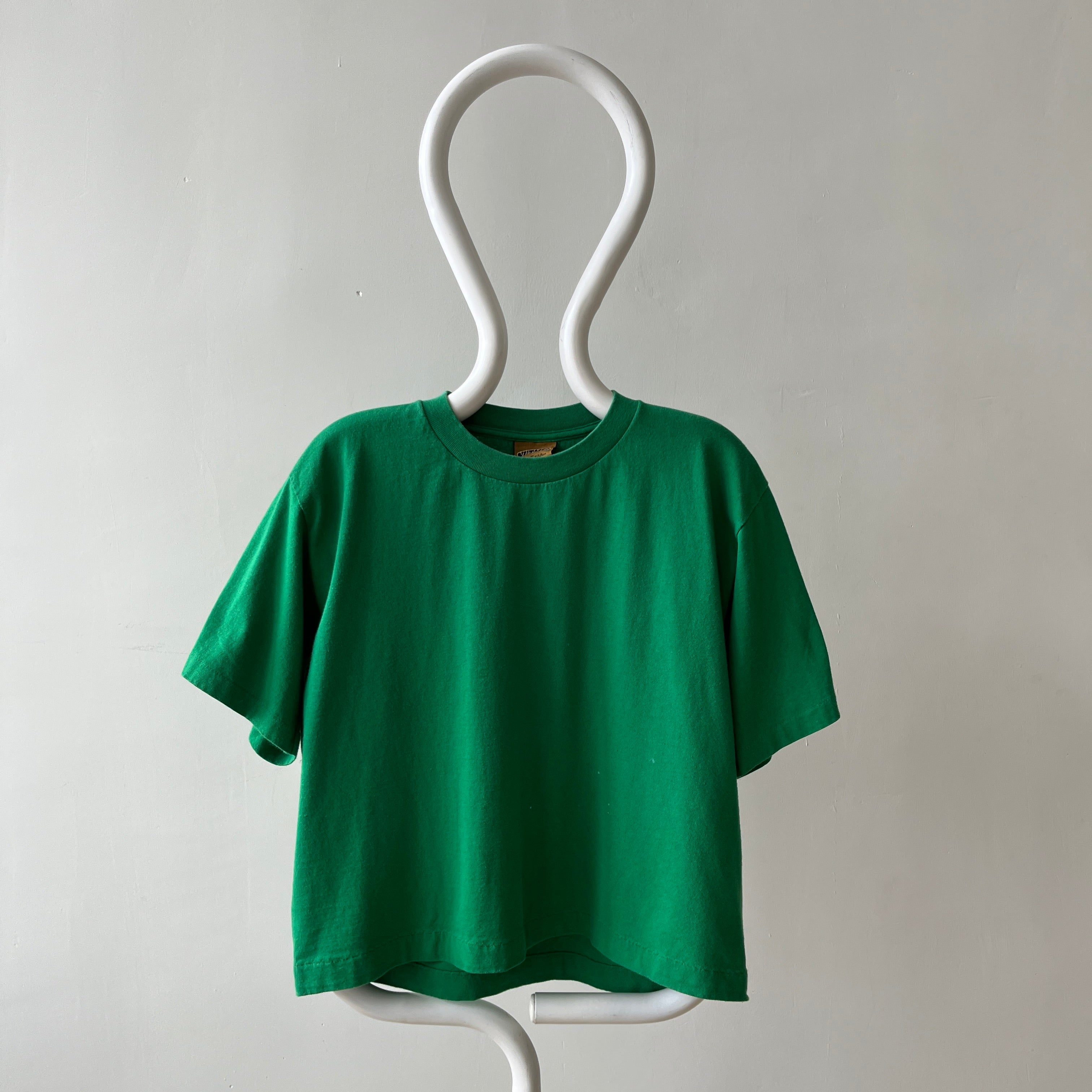 1990s Boxy Blank Green Cropped T Shirt