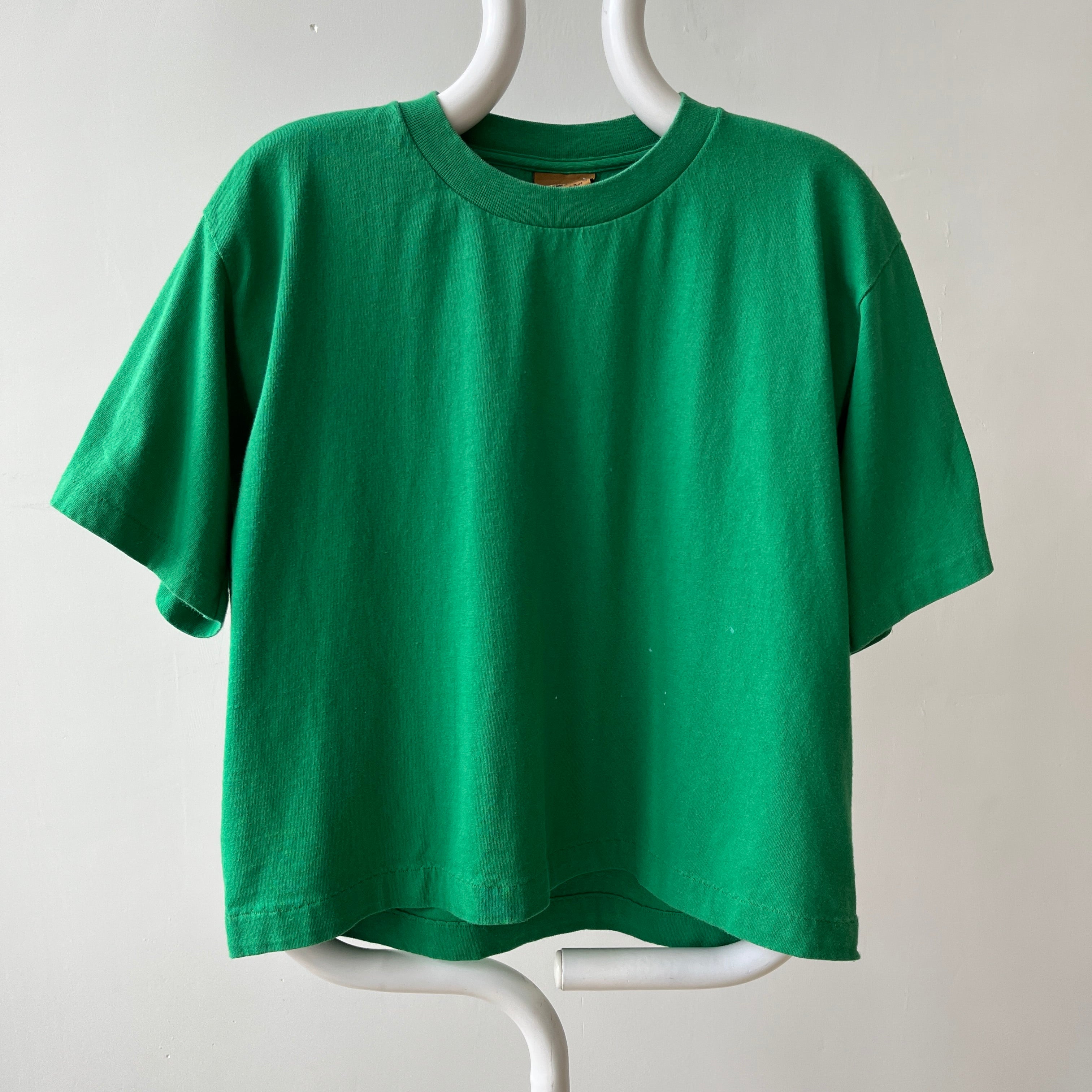 1990s Boxy Blank Green Cropped T Shirt