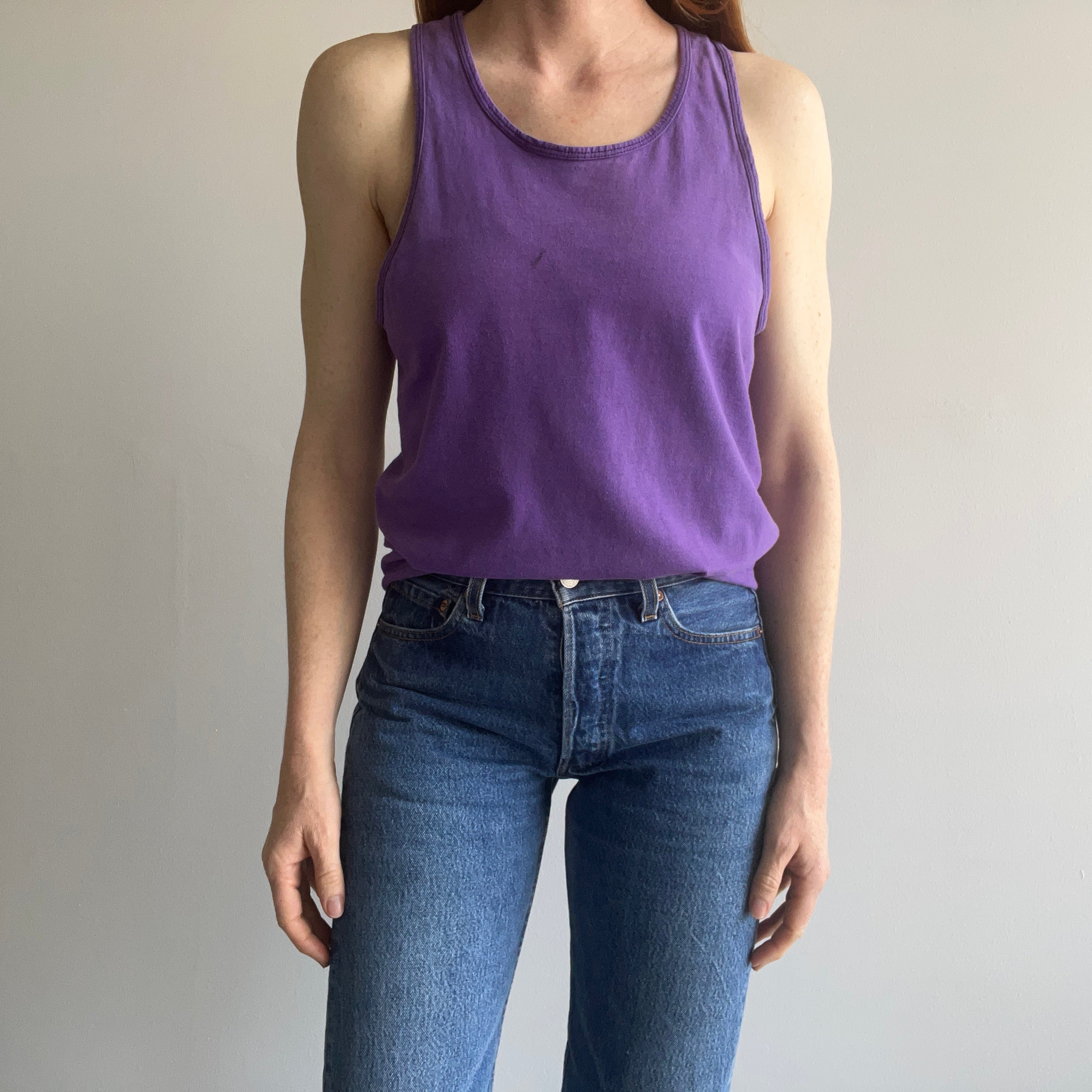 1980s Perfectly Purple Cotton Worn and Stained Tank Top