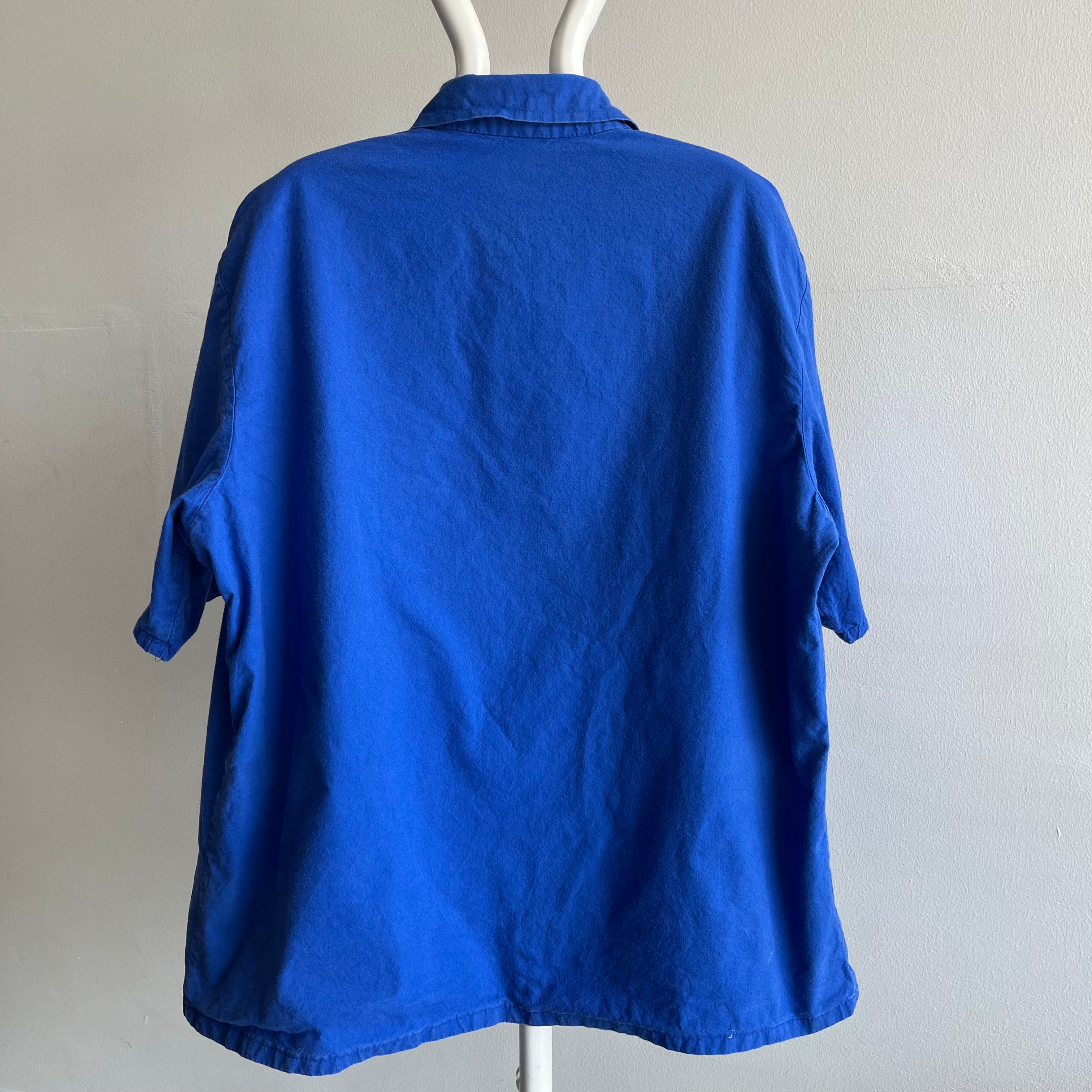 1980s French Workwear Blue Chore Shortsleeve Blouse - THIS!