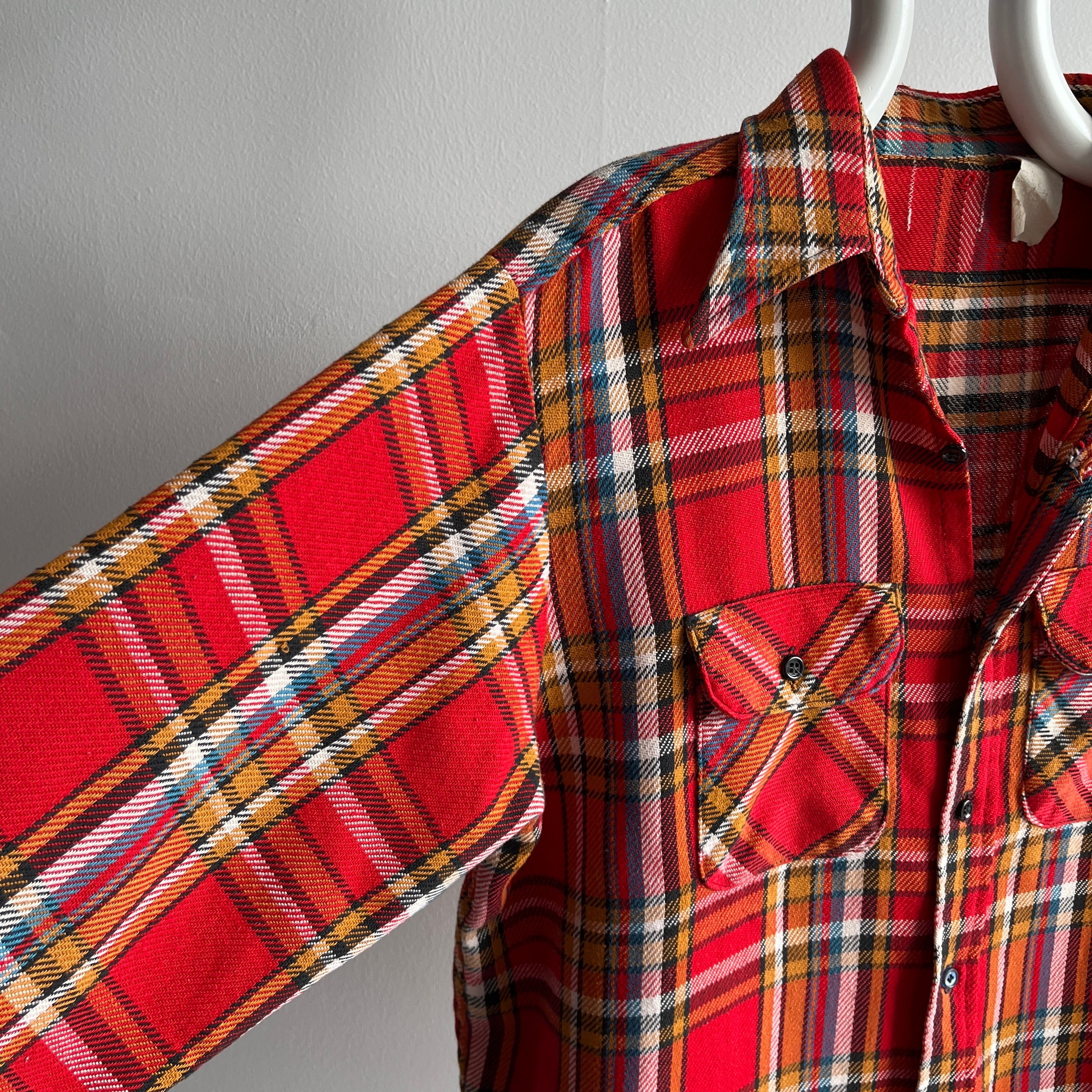 1970s Big Mac Plaid Cotton Flannel - Nicely Destroyed with Replaced Buttons