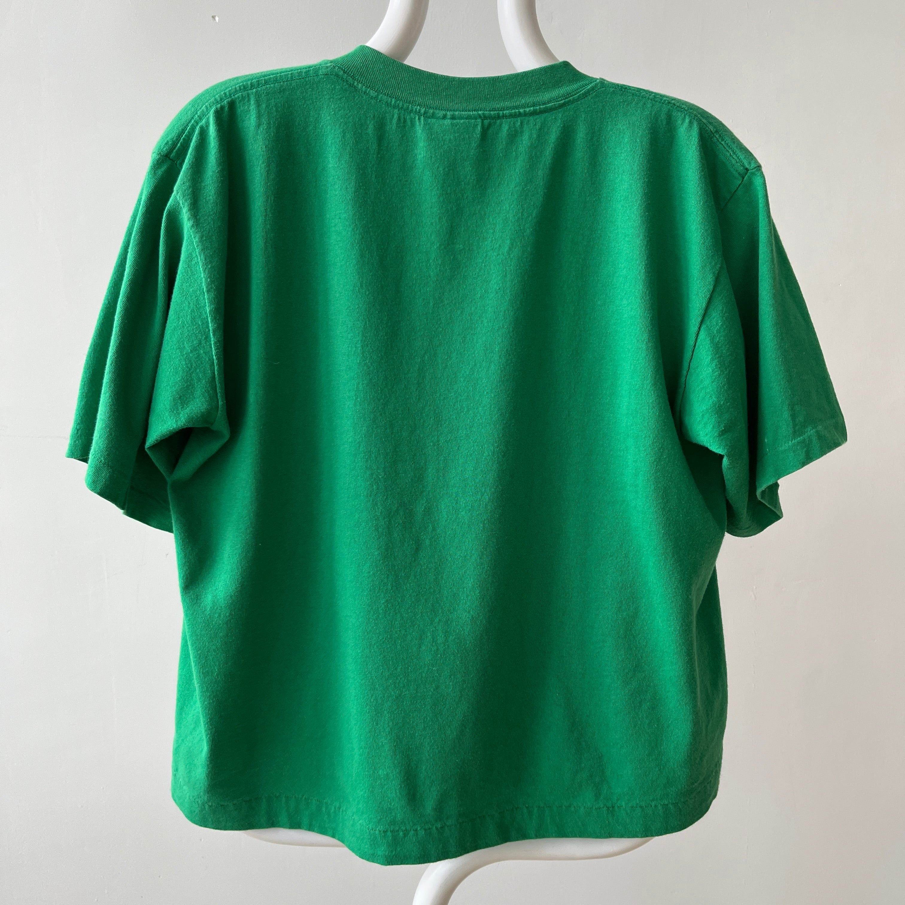 1990s Boxy Blank Green Cropped T Shirt