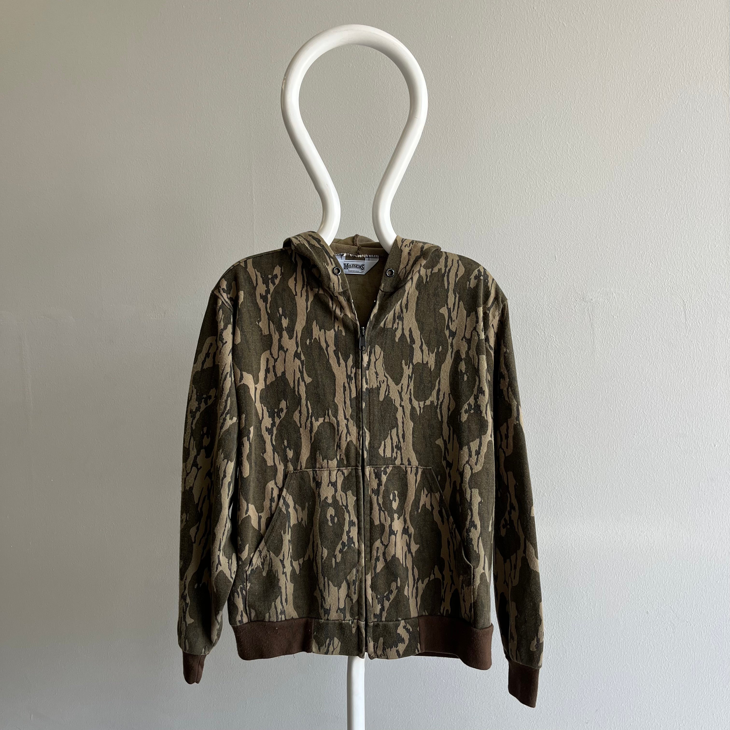 1980s Muleskins Camo Zip Up Hoodie