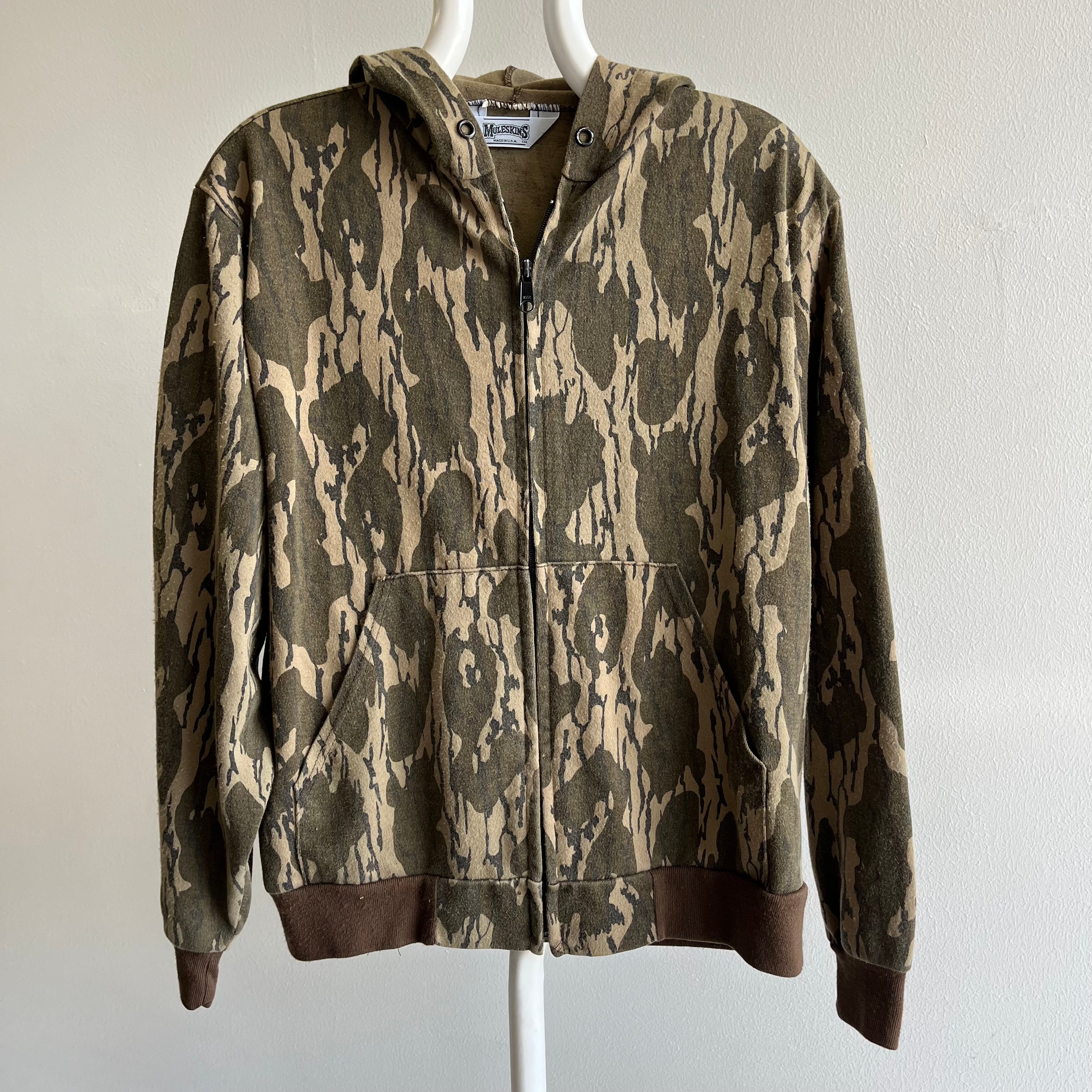 1980s Muleskins Camo Zip Up Hoodie