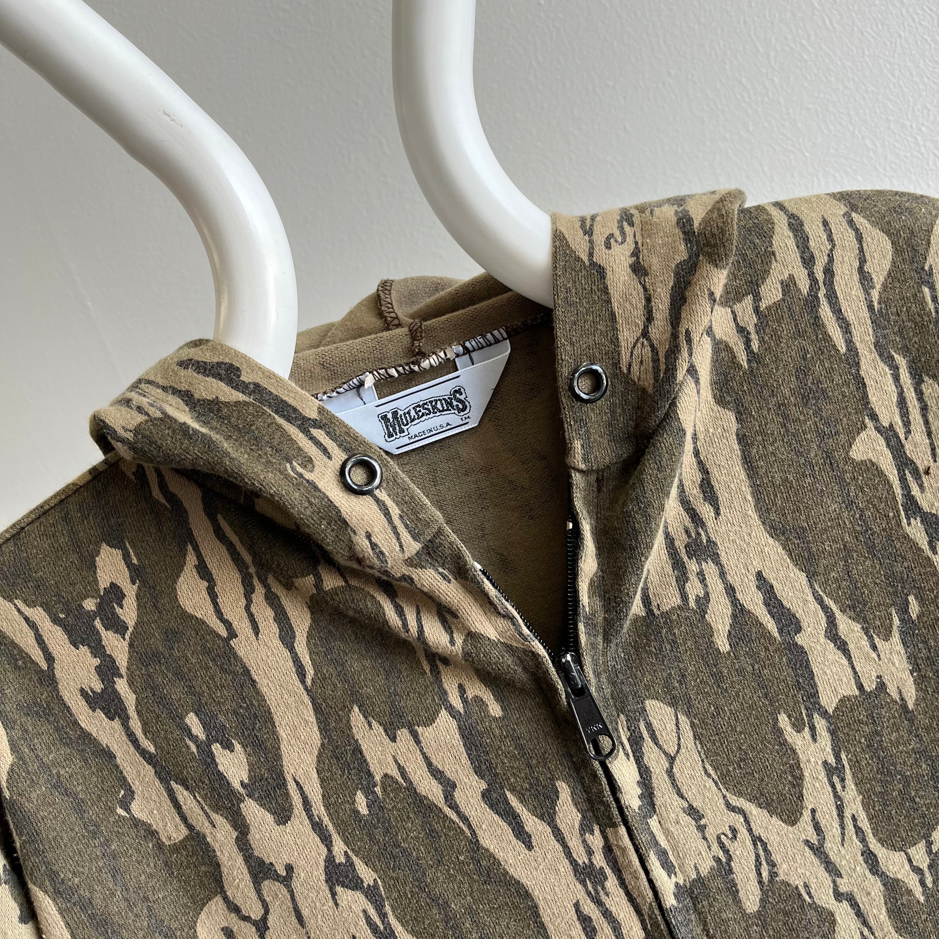 1980s Muleskins Camo Zip Up Hoodie