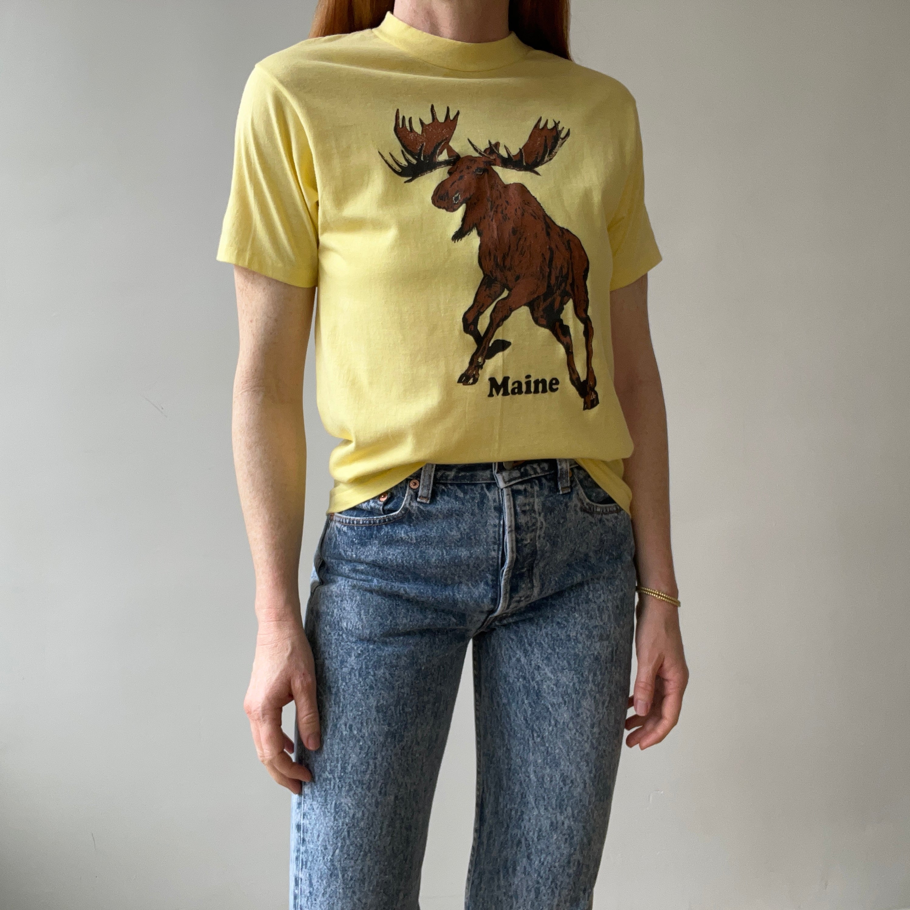 1980s Yellow Maine Moose T Shirt