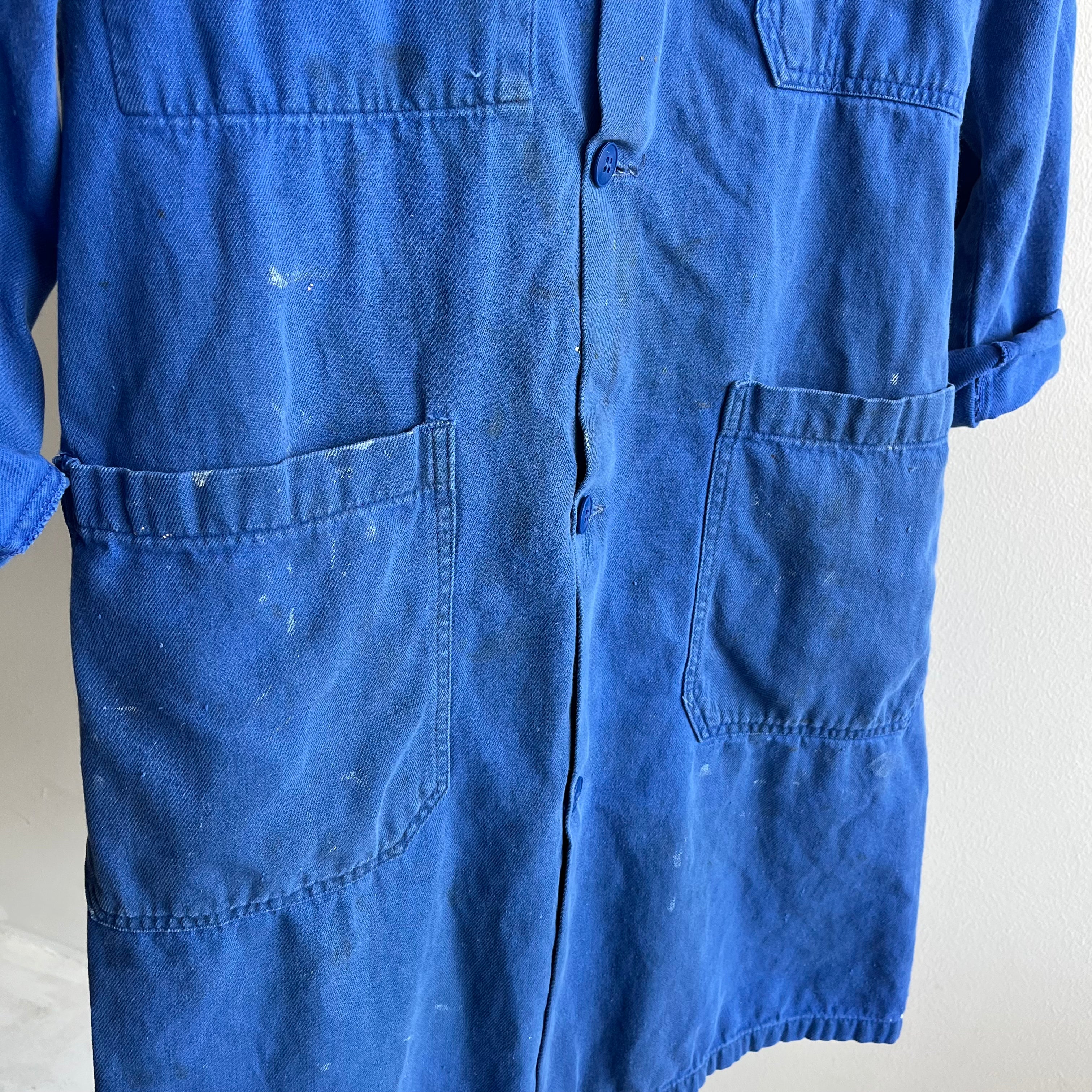 1970s Super Soft and Worn French Chore Duster - Fitted