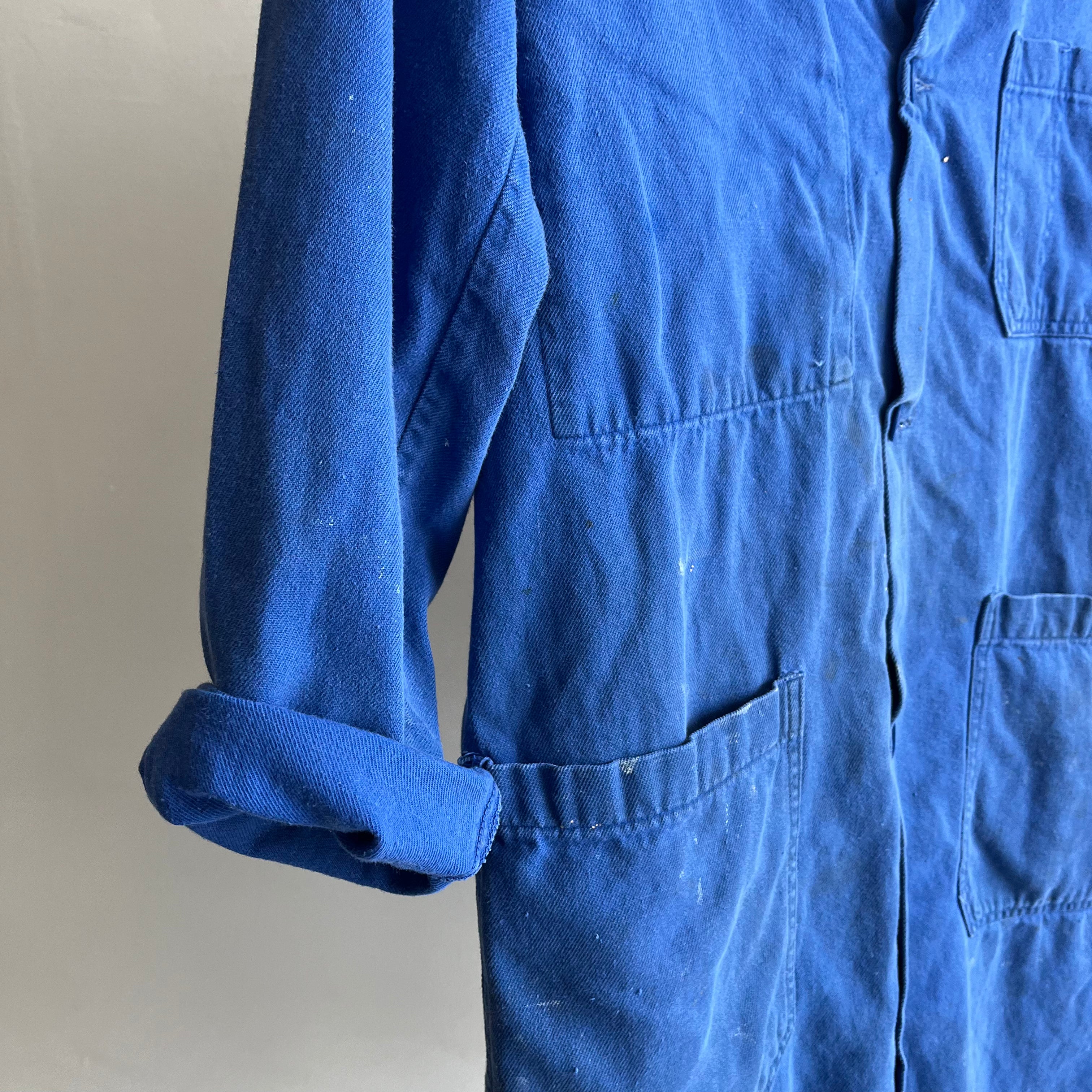 1970s Super Soft and Worn French Chore Duster - Fitted