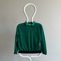 1980s Delightful Velour Striped Sweatshirt/Blouse/Top with a Built in Collar - OMG!