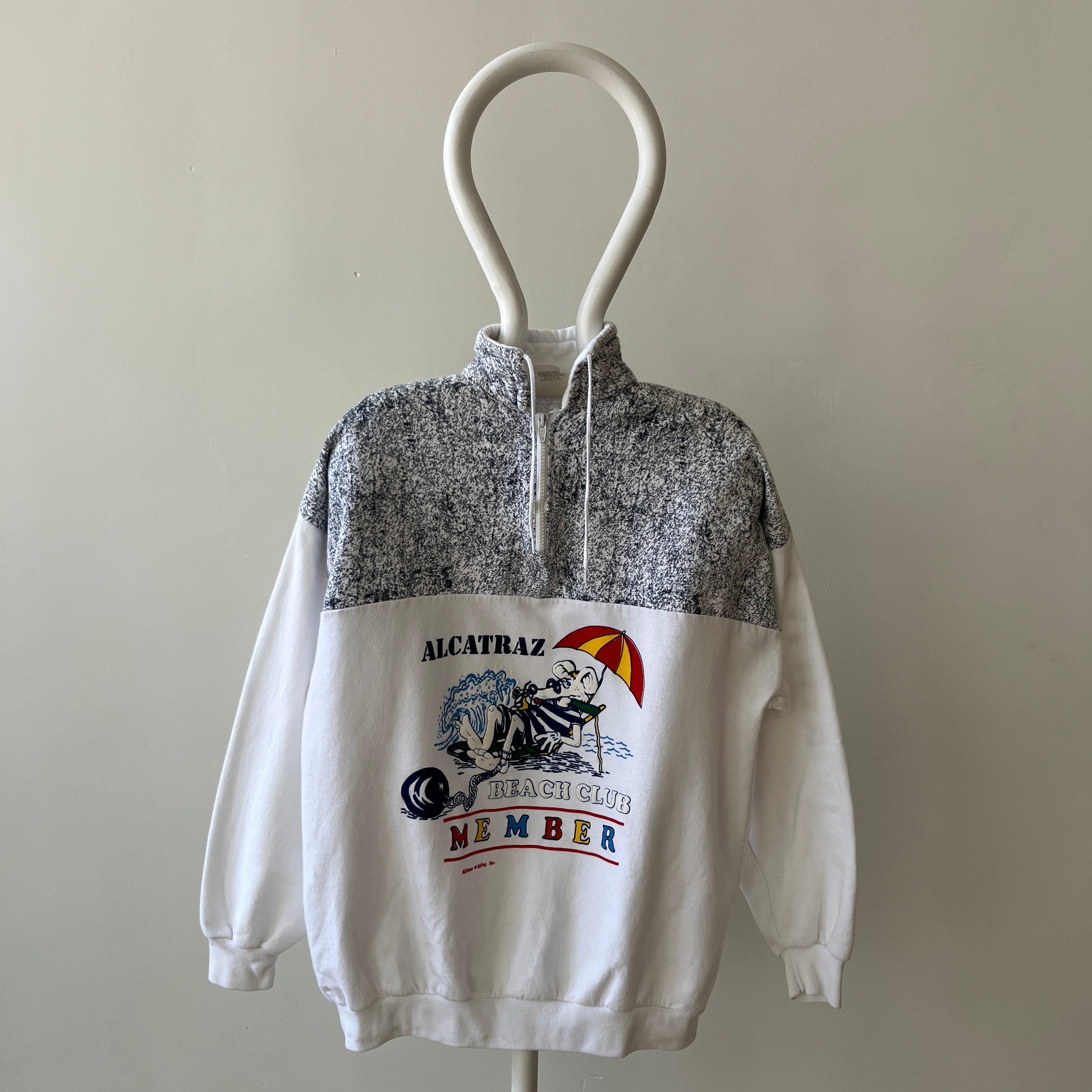 1980s Alcatraz Beach Club 1/4 Zip Sweatshirt - Bad 80s Humor