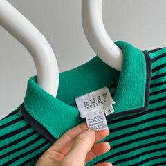 1980s Delightful Velour Striped Sweatshirt/Blouse/Top with a Built in Collar - OMG!