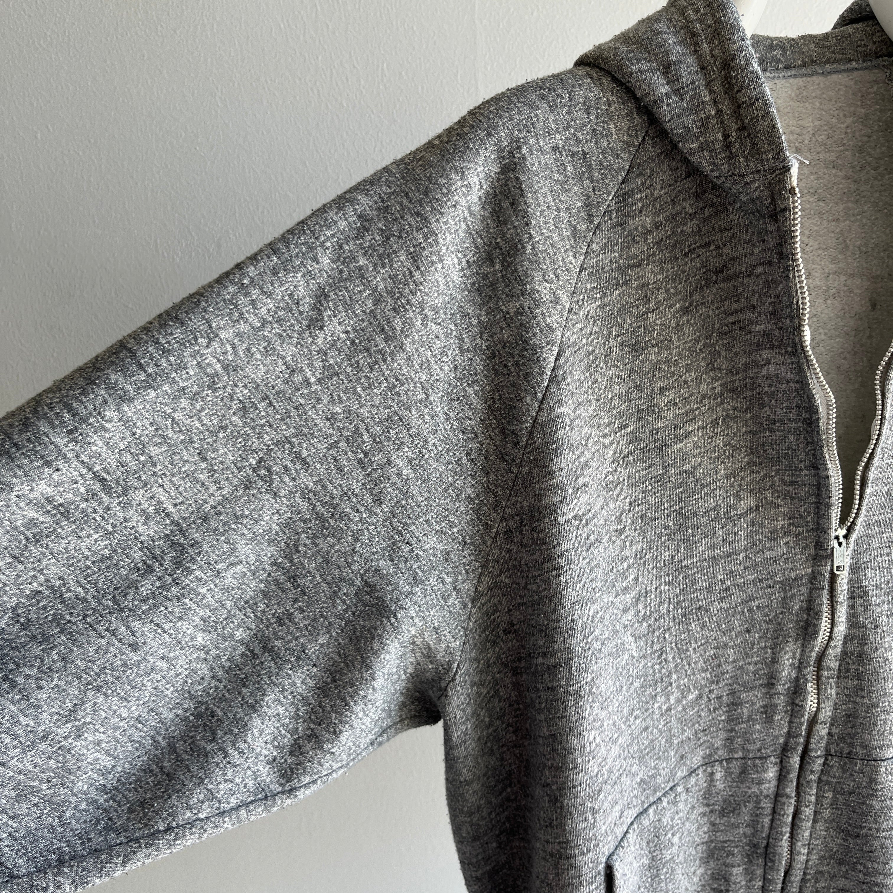 1970s Blank Gray Zip Up Hoodie - Made in Romania (IYKYK)