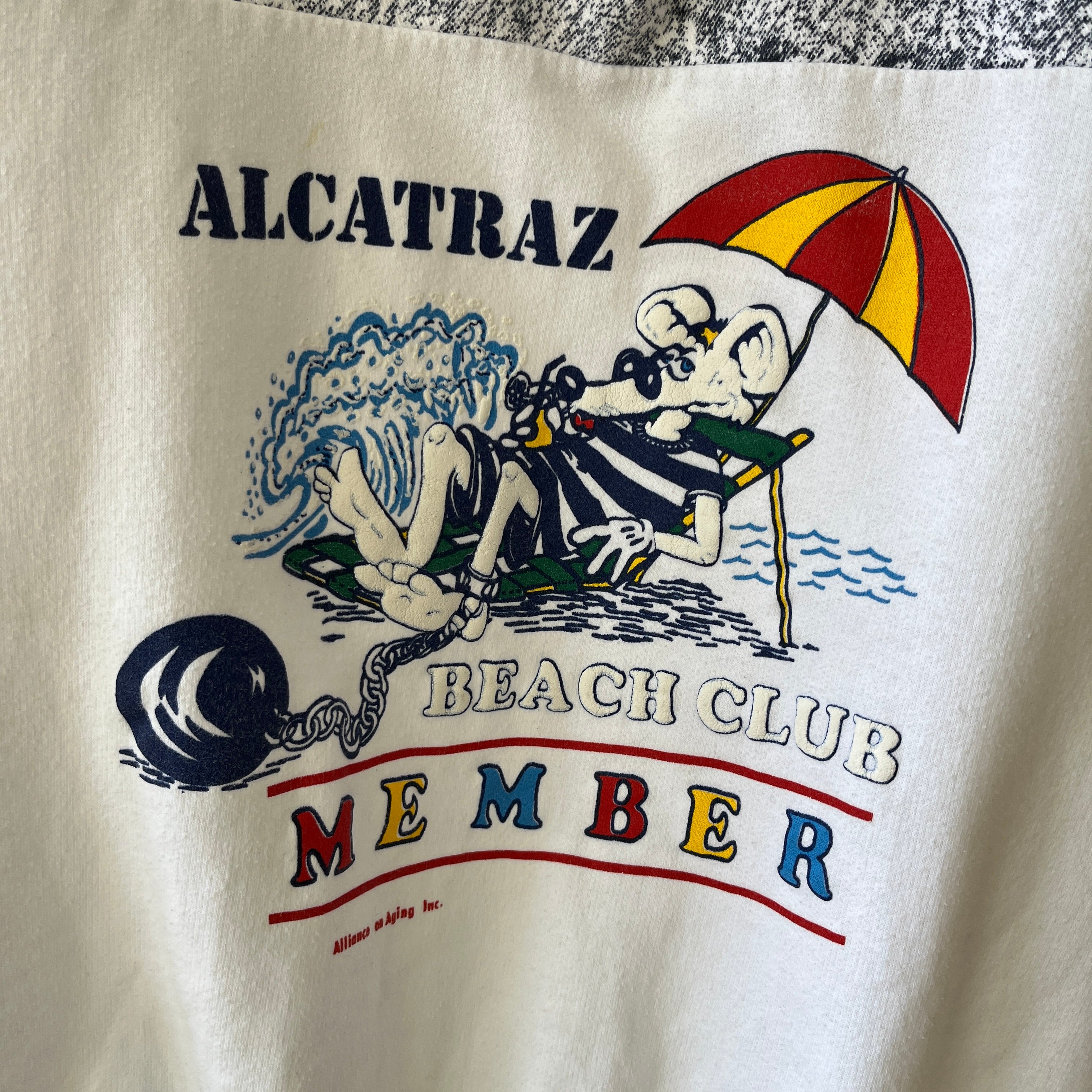 1980s Alcatraz Beach Club 1/4 Zip Sweatshirt - Bad 80s Humor