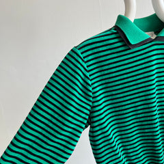 1980s Delightful Velour Striped Sweatshirt/Blouse/Top with a Built in Collar - OMG!