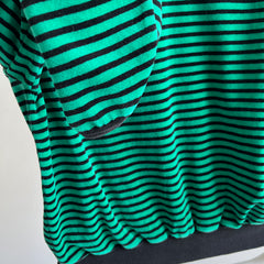 1980s Delightful Velour Striped Sweatshirt/Blouse/Top with a Built in Collar - OMG!