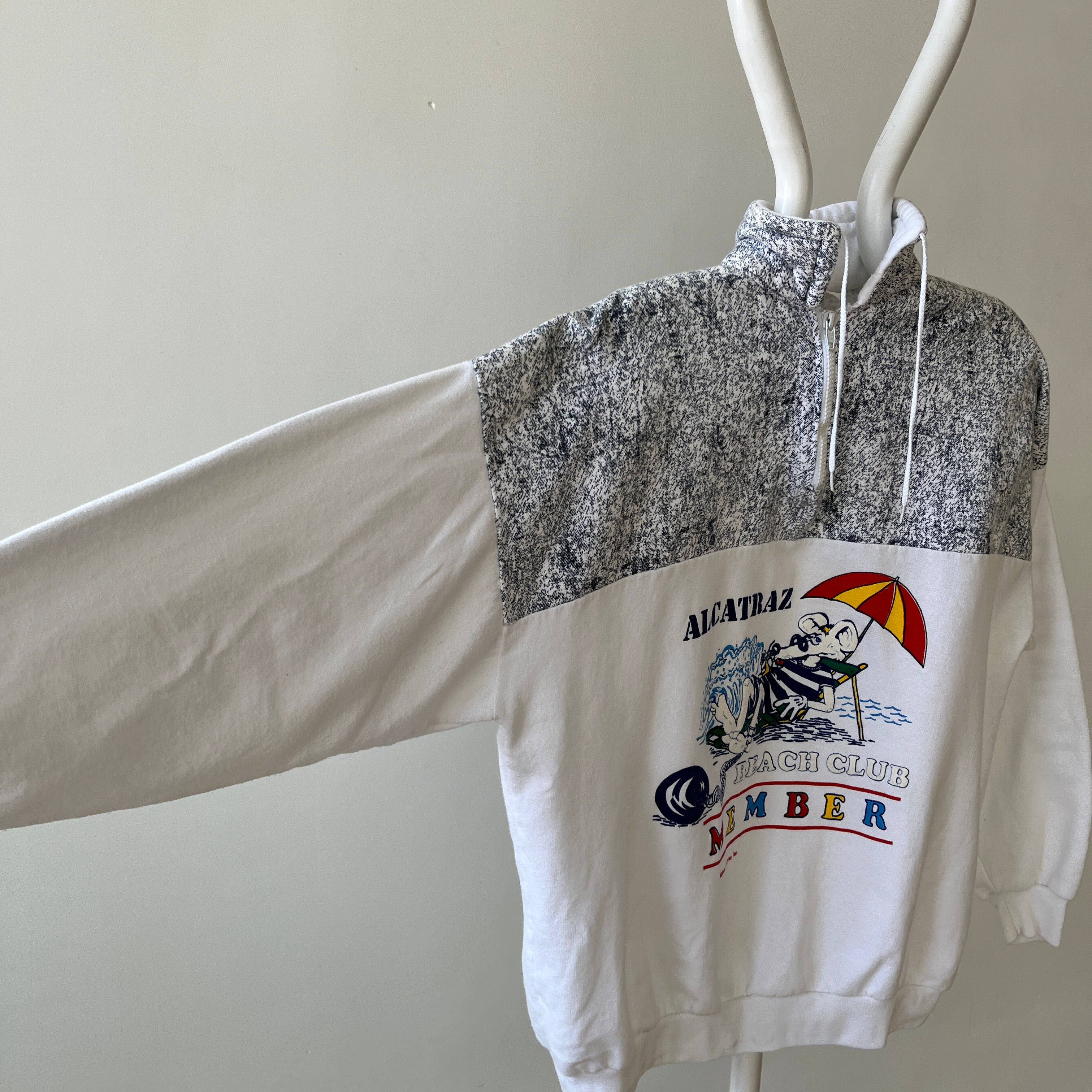 1980s Alcatraz Beach Club 1/4 Zip Sweatshirt - Bad 80s Humor