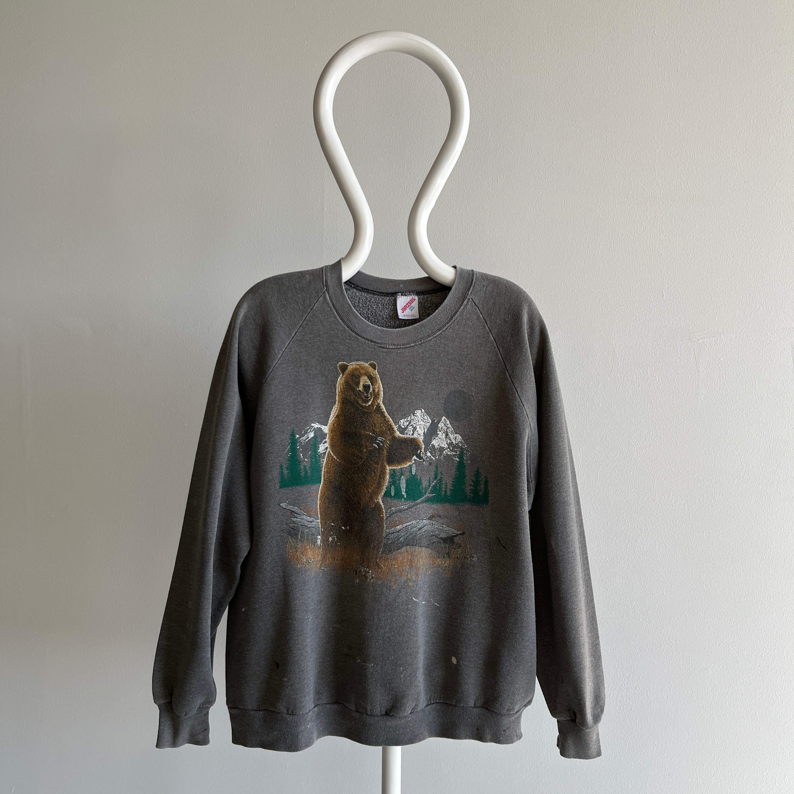 1980s Paint Stained and Faded Bear Sweatshirt - !!!!