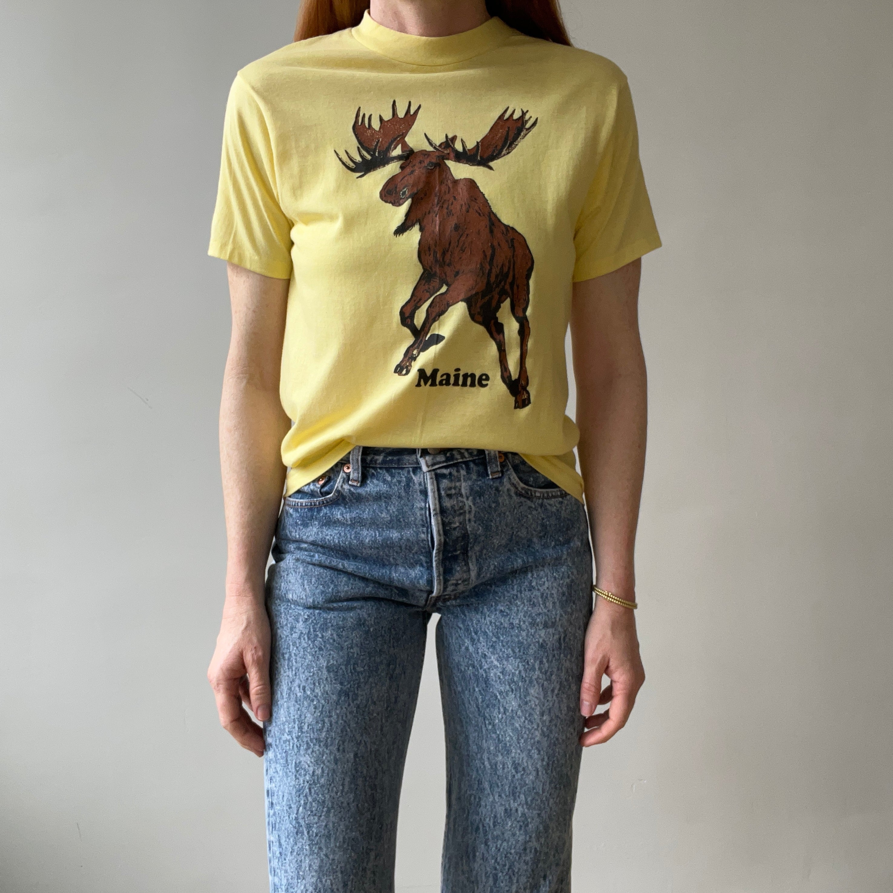 1980s Yellow Maine Moose T Shirt