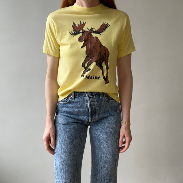 1980s Yellow Maine Moose T Shirt