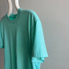 1980s Sea Foam Blue/Green Blank 50/50 T-Shirt with Fold Fades