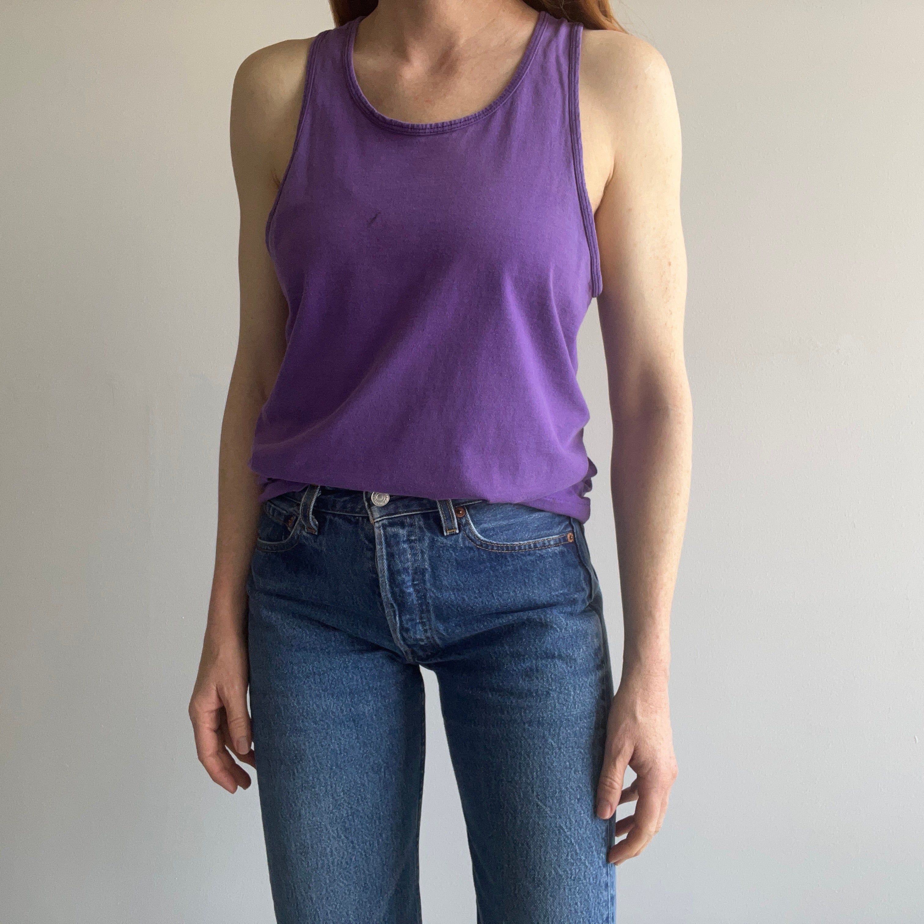 1980s Perfectly Purple Cotton Worn and Stained Tank Top