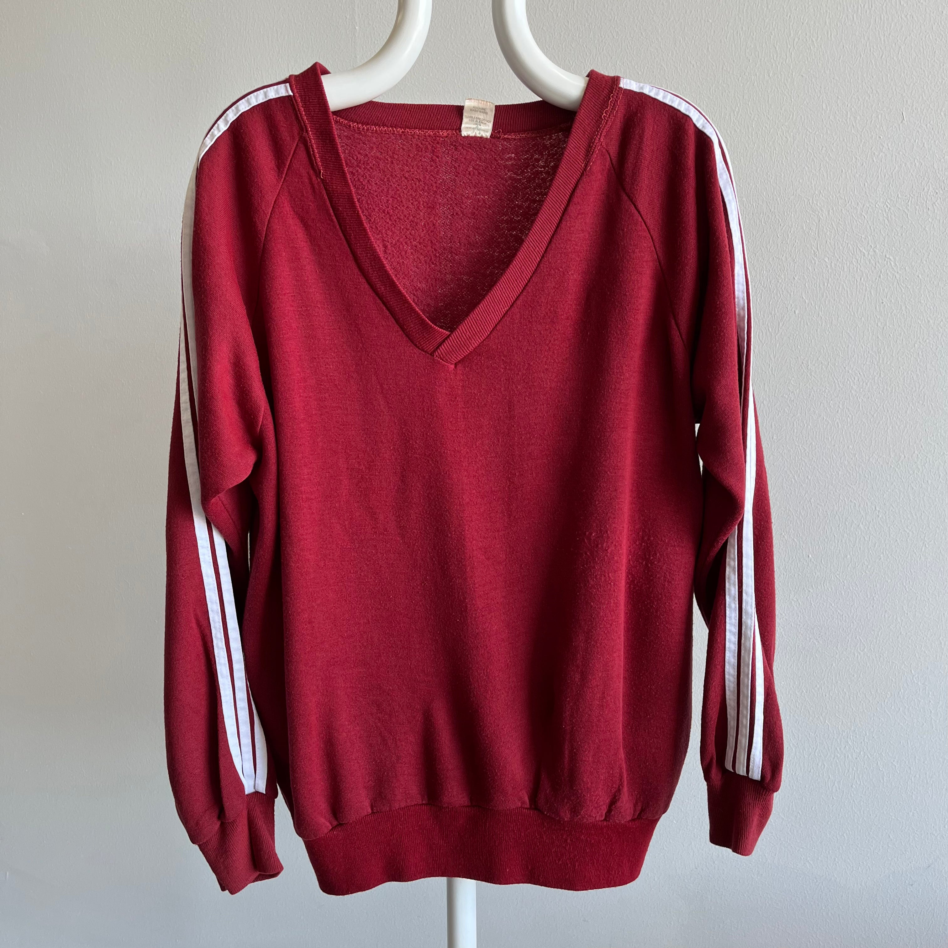 1970s Triple Stripe V-Neck Slouchy Sweatshirt by Warm Up