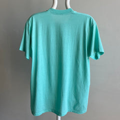 1980s Sea Foam Blue/Green Blank 50/50 T-Shirt with Fold Fades
