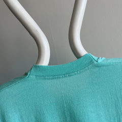 1980s Sea Foam Blue/Green Blank 50/50 T-Shirt with Fold Fades