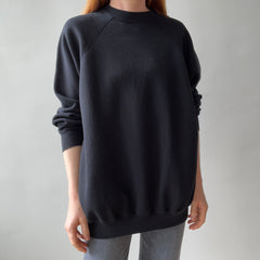 1980s Relaxed Fit USA Made Blank Black Raglan Sweatshirt